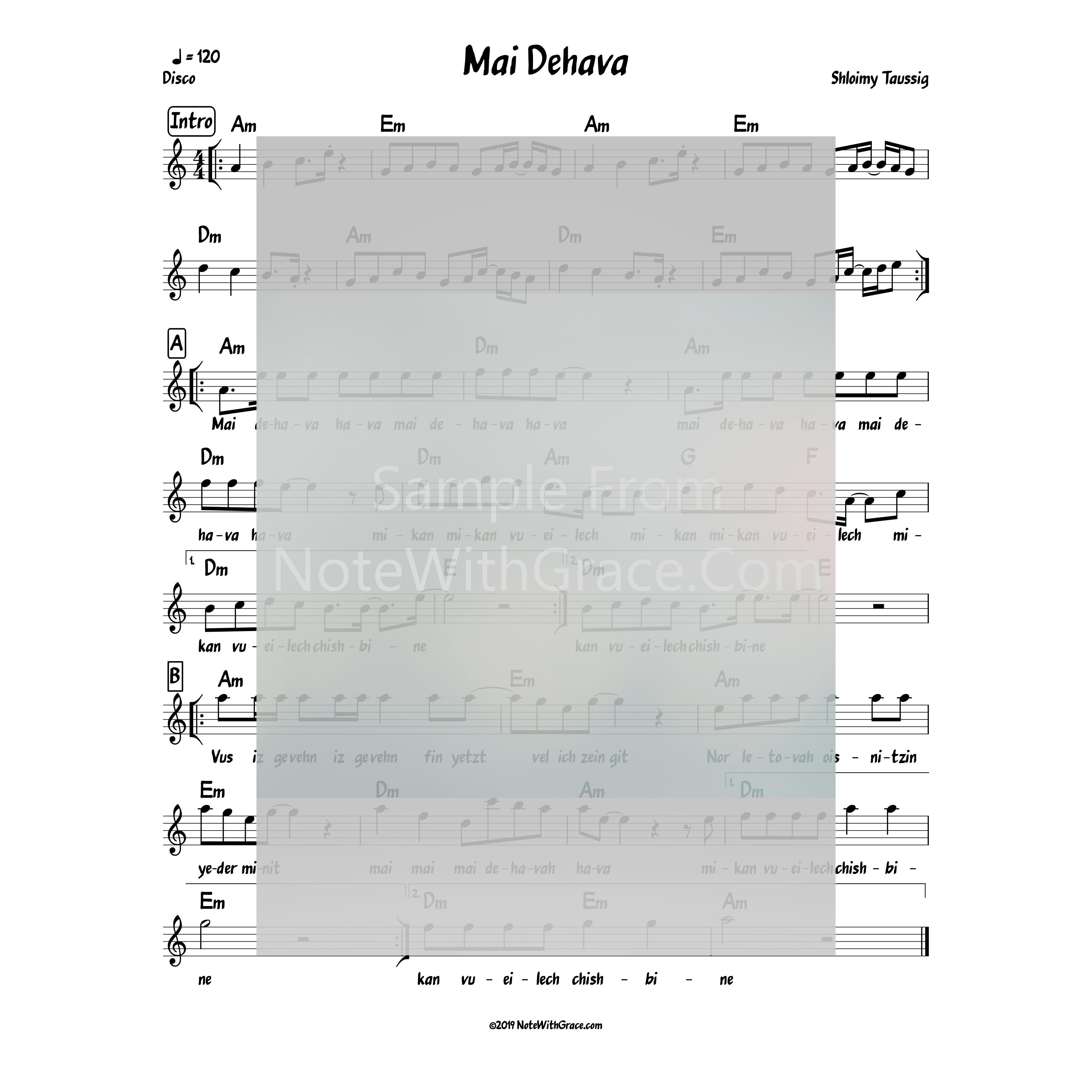 Mai Dehava Lead Sheet (Shloimy Taussig) Album M'kaan V'eilach 2016-Sheet music-NoteWithGrace.com