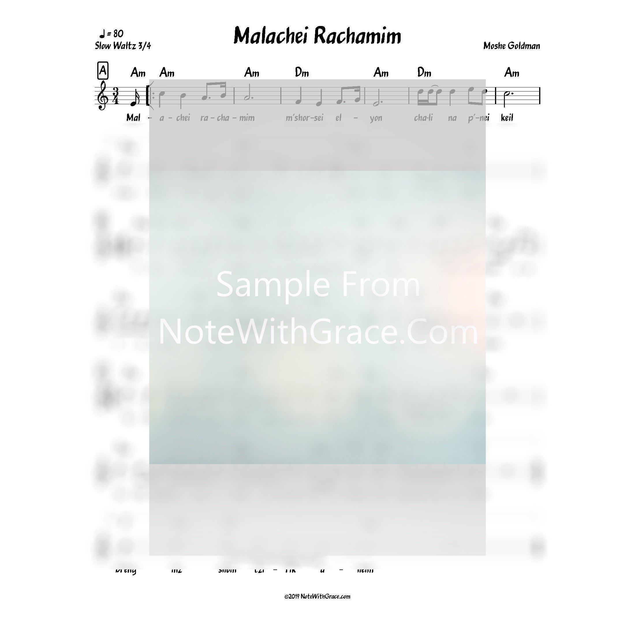 Malachei Rachamim Lead Sheet (Moshe Goldman)-Sheet music-NoteWithGrace.com