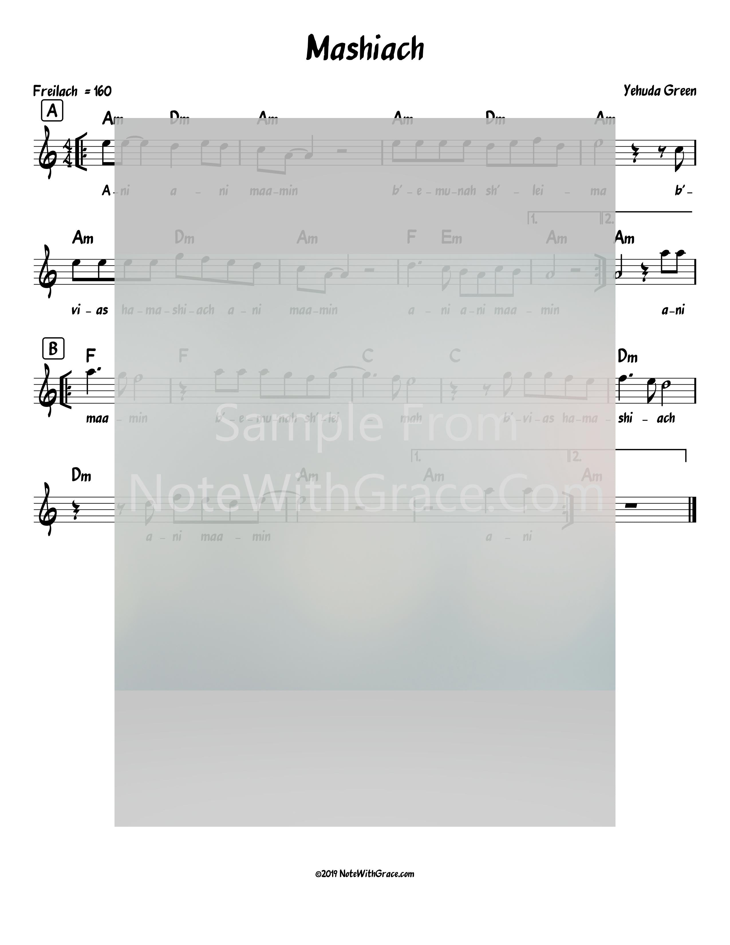 Mashiach - Ani Maamin Lead Sheet (Yehuda Green) Album: Neshamale 2018-Sheet music-NoteWithGrace.com