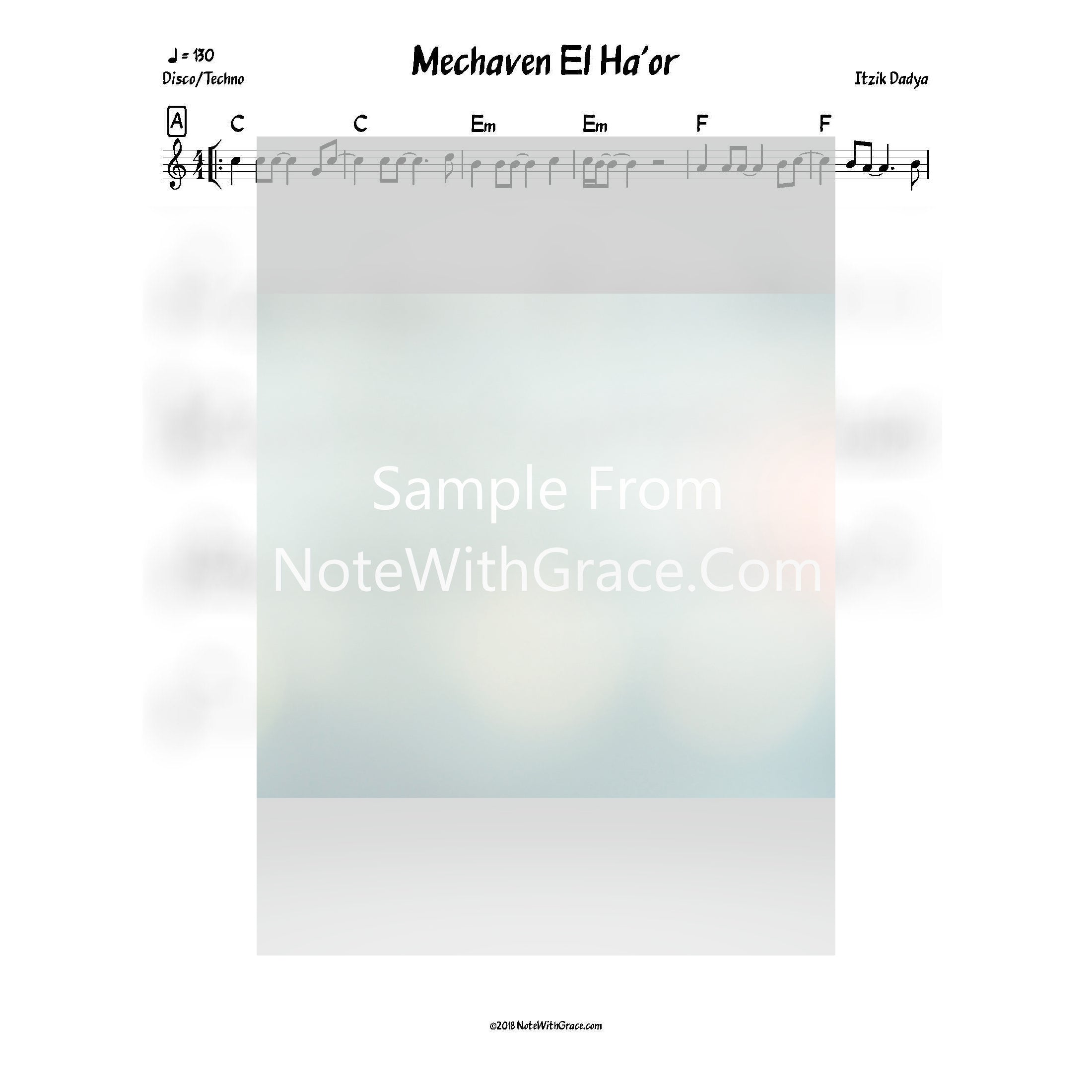 Mechaven El Haor Lead Sheet (Itzik Dadya) Album: Mechaven El Haor Released 2014-Sheet music-NoteWithGrace.com