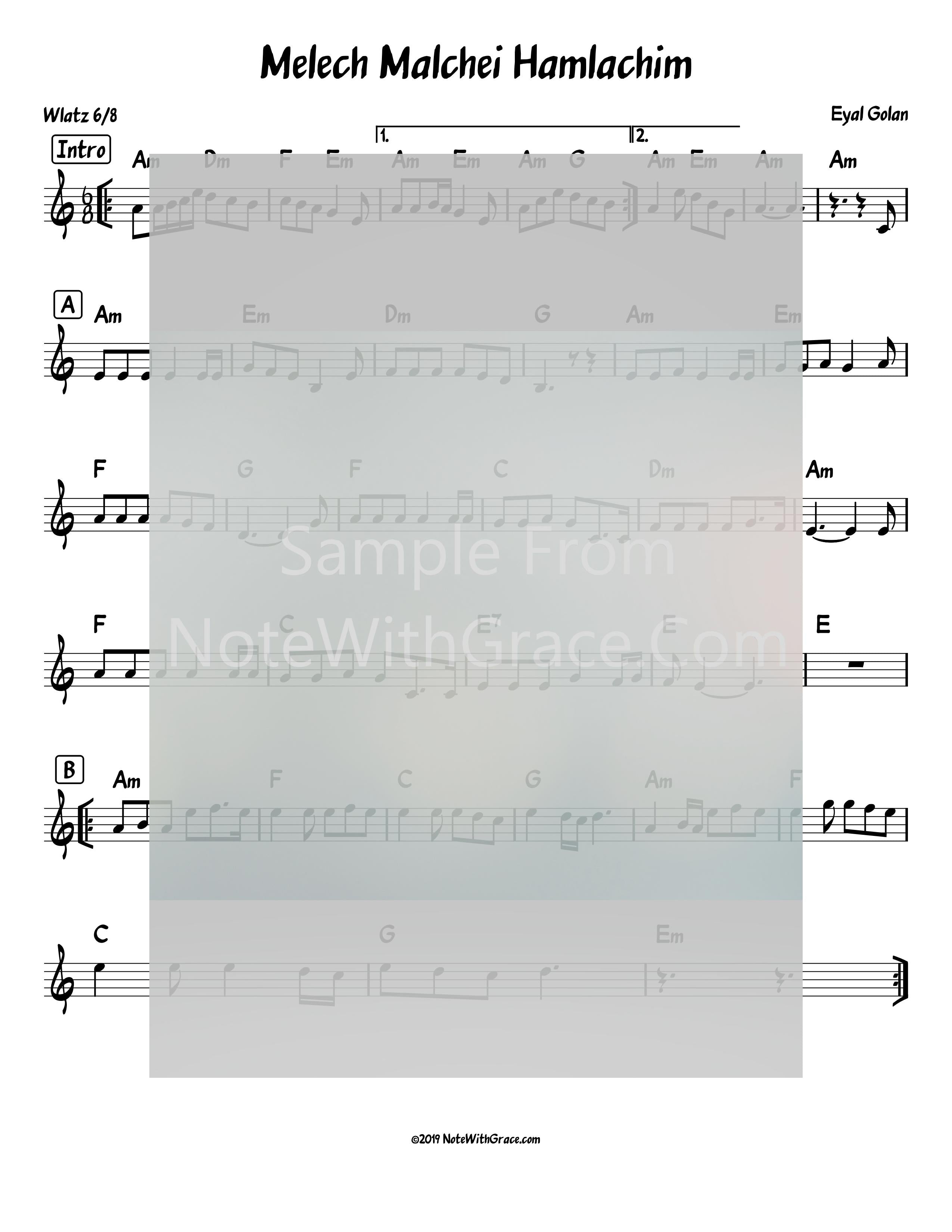 Melech Malchei Hamlachim Lead Sheet (Eyal Golan) Simgle Released 2012-Sheet music-NoteWithGrace.com