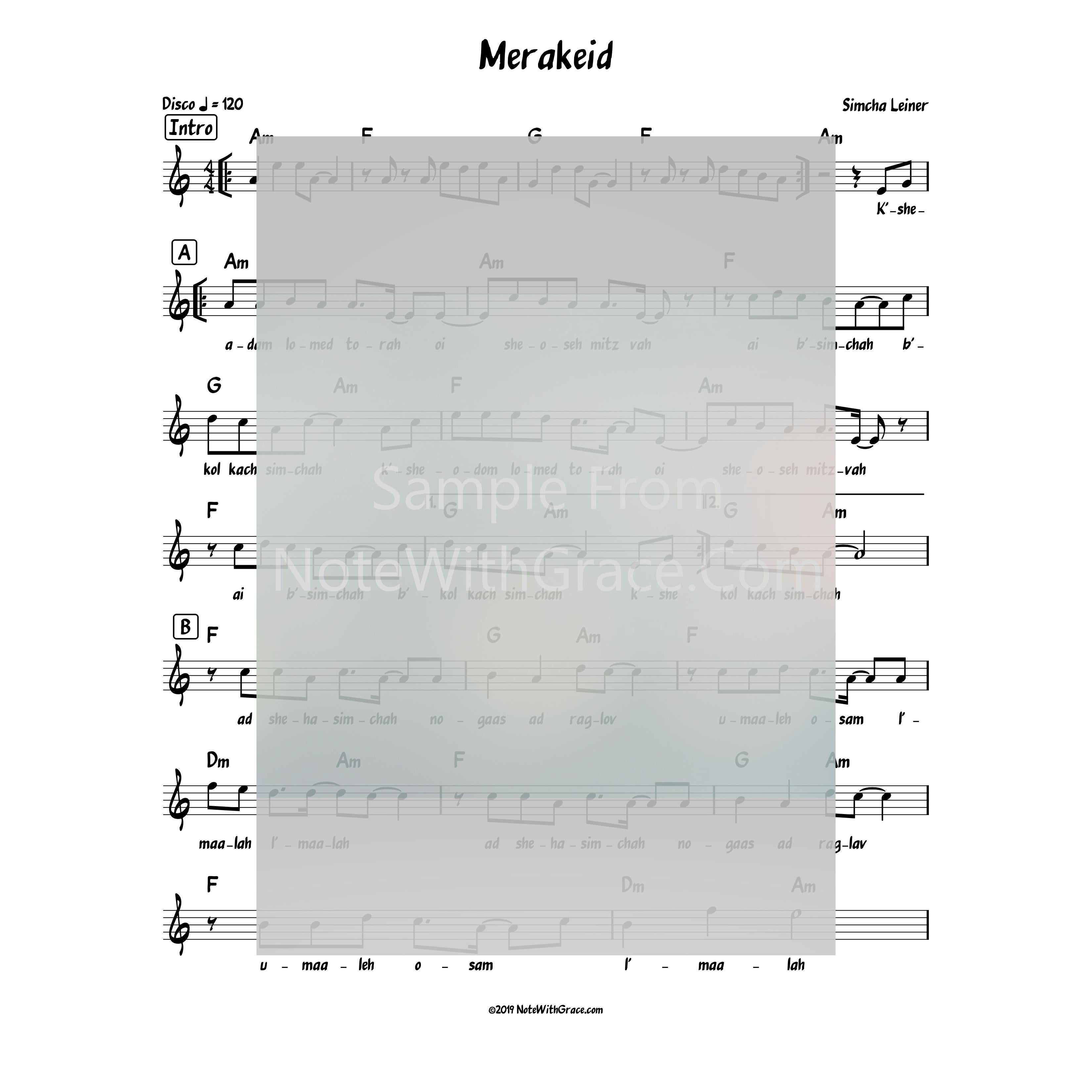 Merakeid Lead Sheet (Simchah Leiner) Album: Merakeid 2017-Sheet music-NoteWithGrace.com
