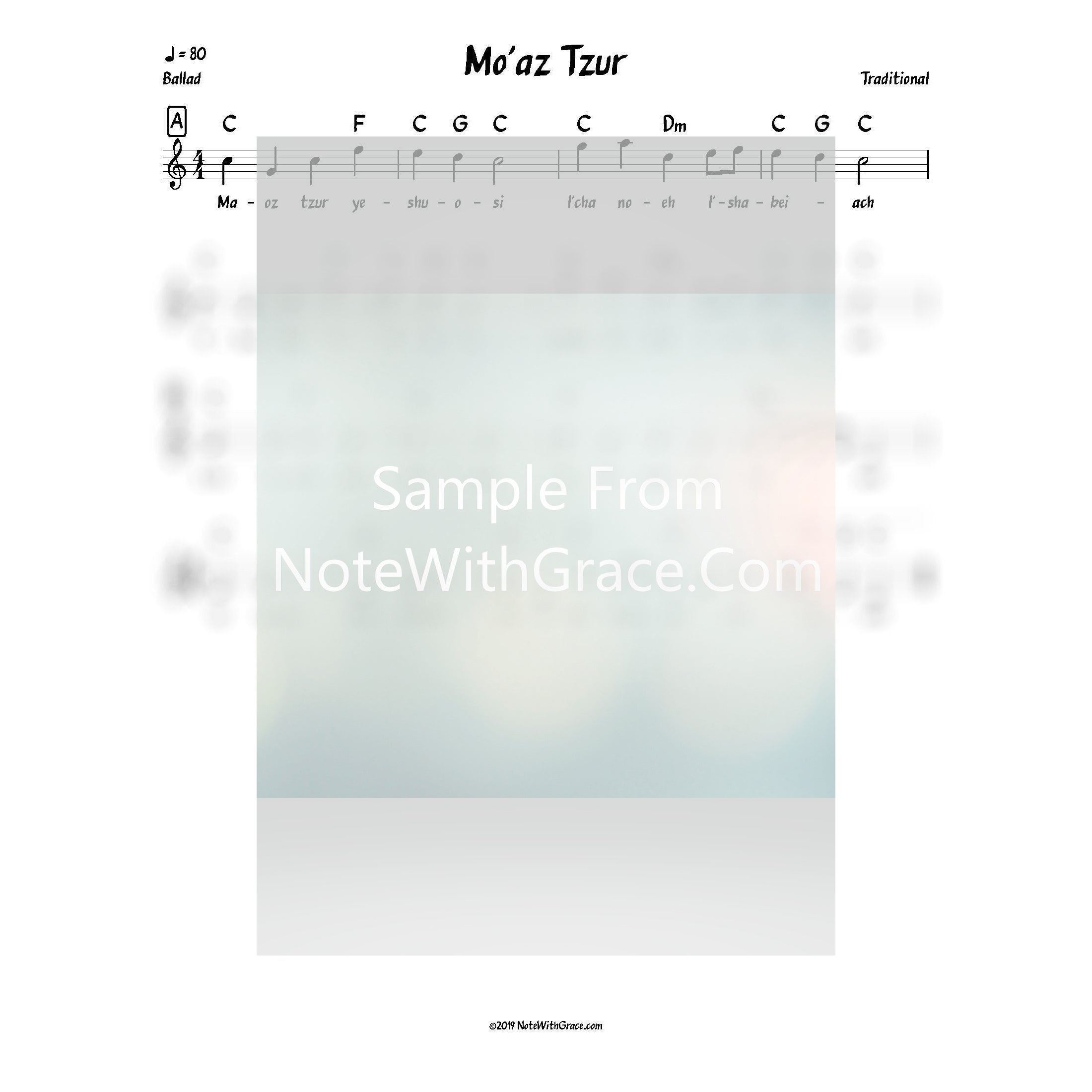 Ma'oz Tzur Lead Sheet (Traditional Chanukah)-Sheet music-NoteWithGrace.com