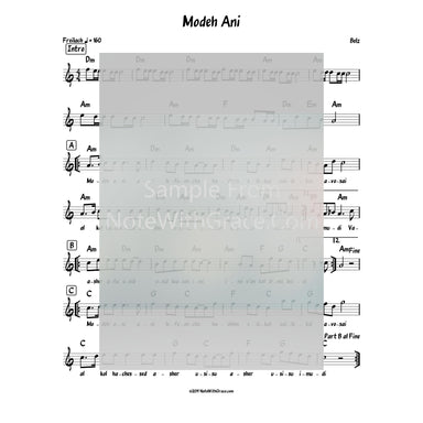 Modeh Ani Lead Sheet (Belz) Album: Hinei Zeh Bo 2014-Sheet music-NoteWithGrace.com