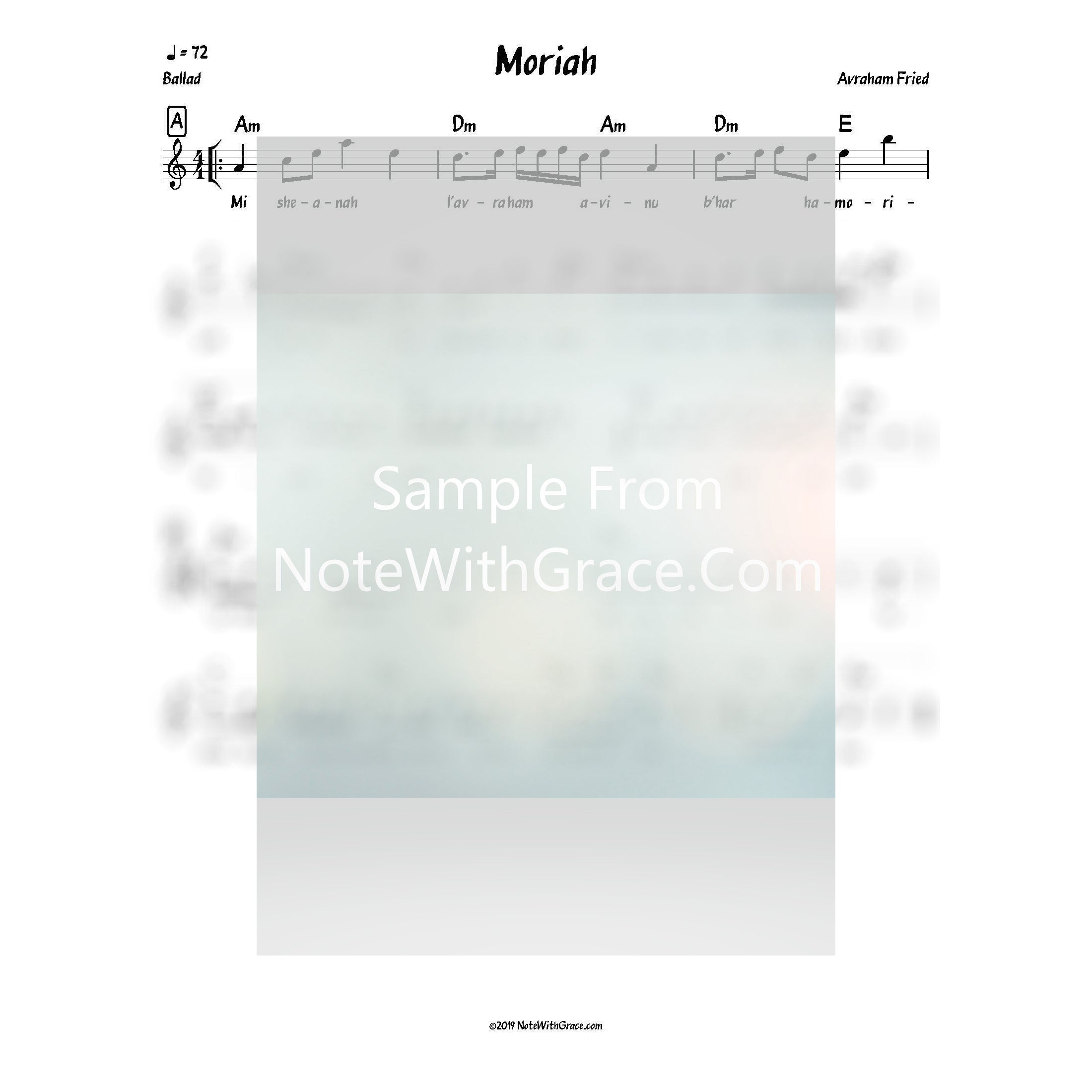Moriah Lead Sheet (Avraham Fried)-Sheet music-NoteWithGrace.com