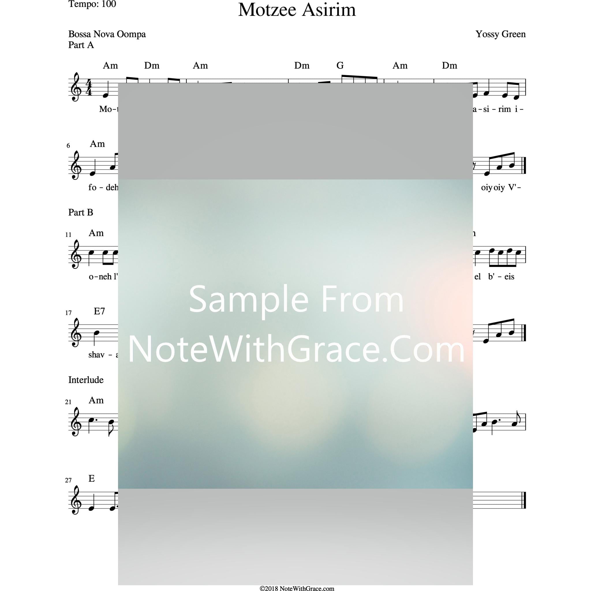 Motzee Asirim Lead Sheet (Yossy Green)-Sheet music-NoteWithGrace.com