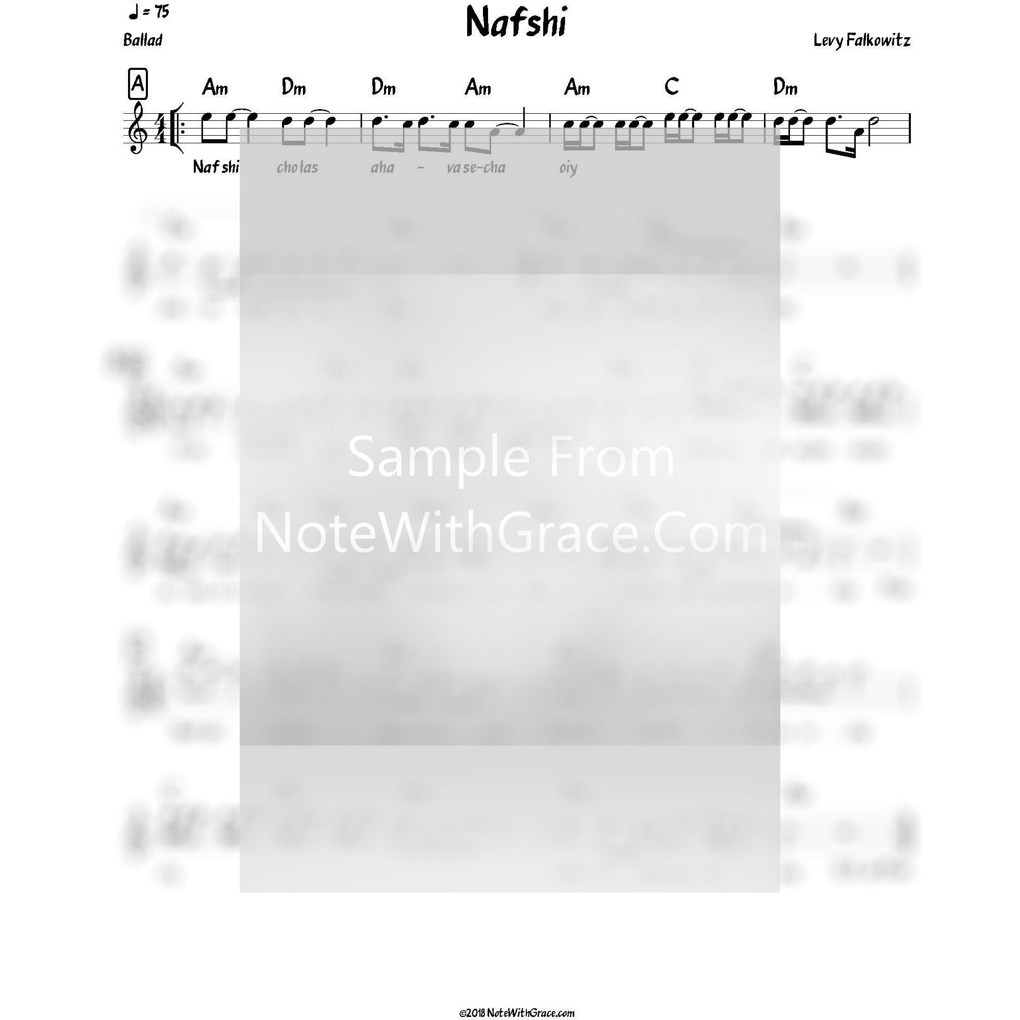 Nafshi Lead Sheet (Levy Falkowitz) Album: Achake Loi-Sheet music-NoteWithGrace.com
