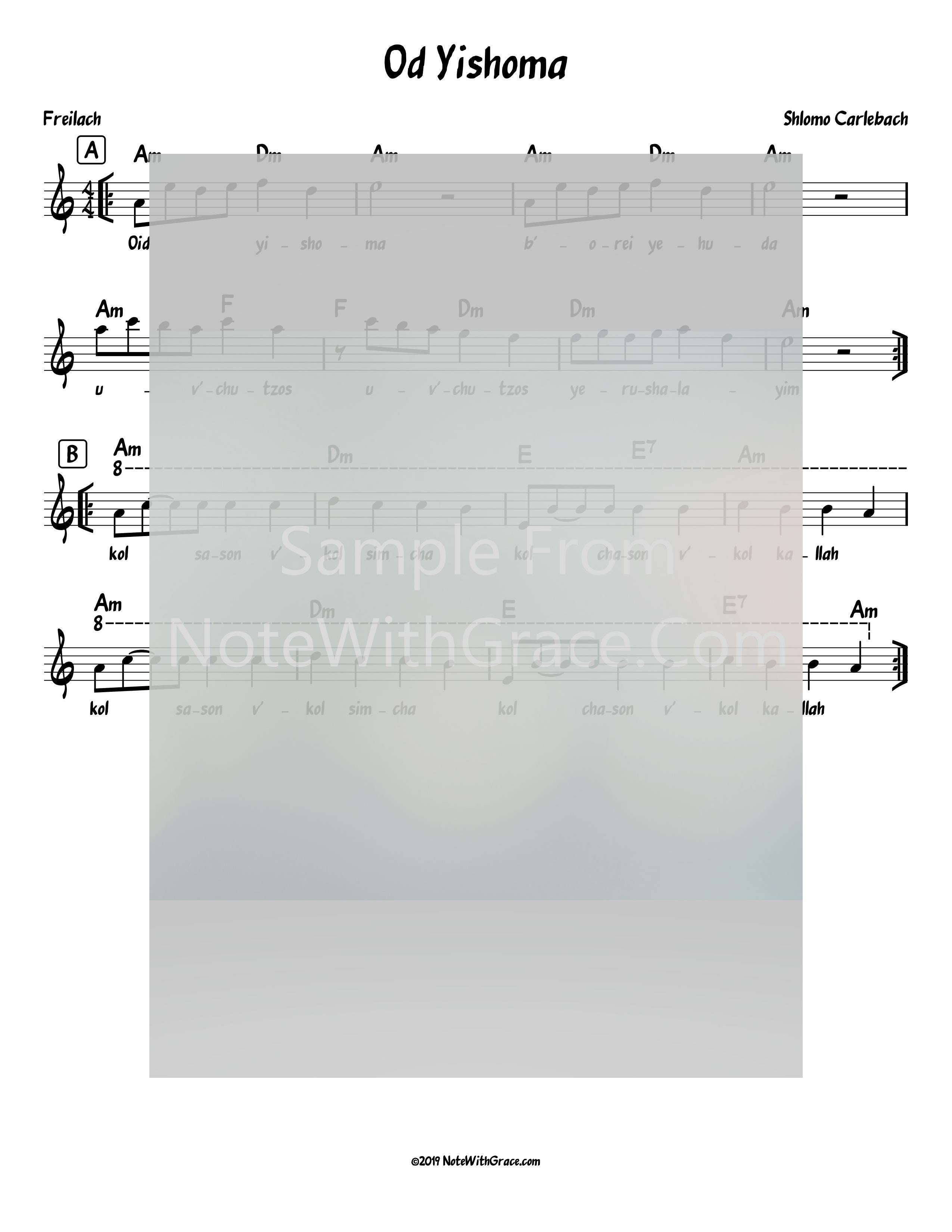 Oid Yishoma Lead Sheet (Shlomo Carlbach)-Sheet music-NoteWithGrace.com