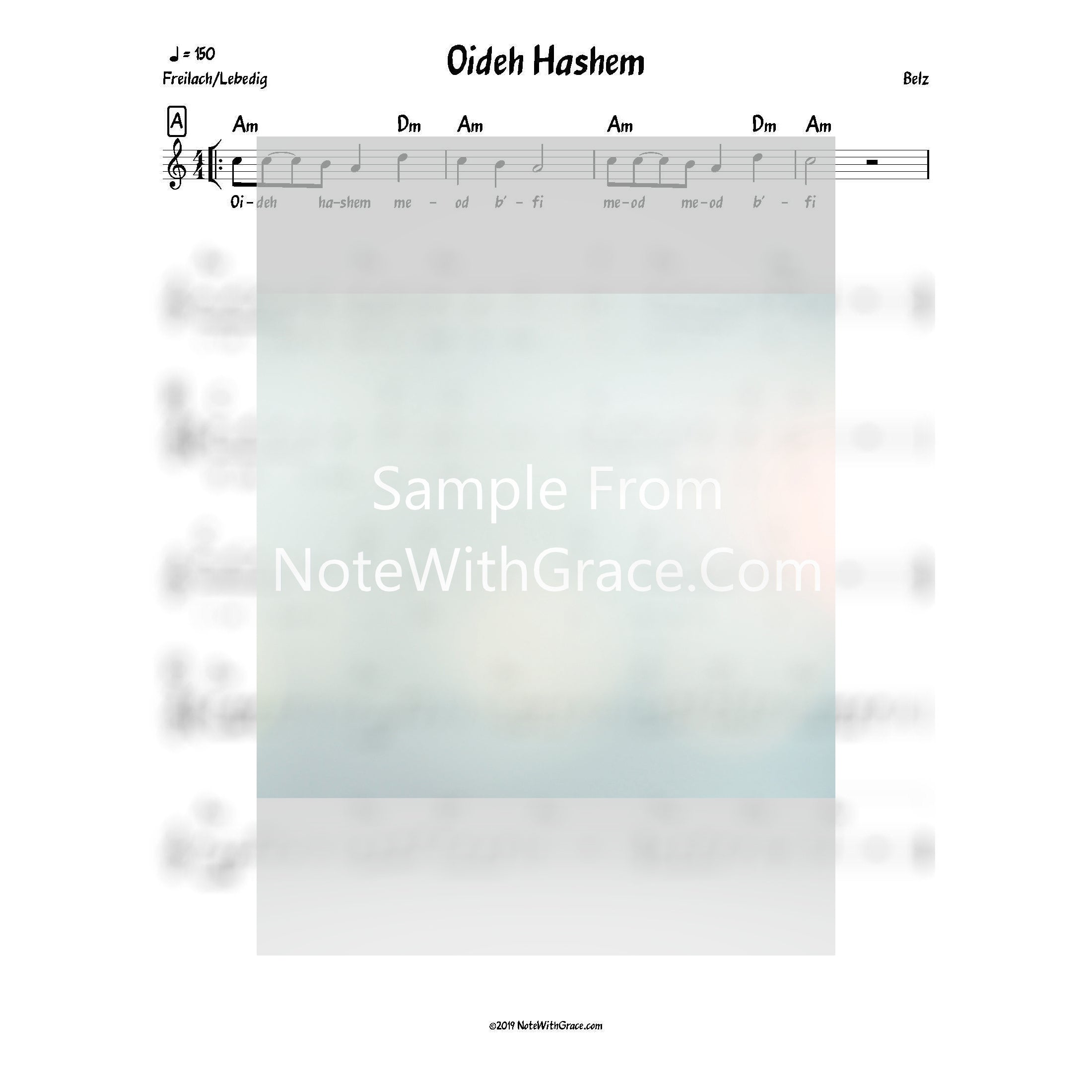 Oideh Hashem Lead Sheet (Belz)-Sheet music-NoteWithGrace.com