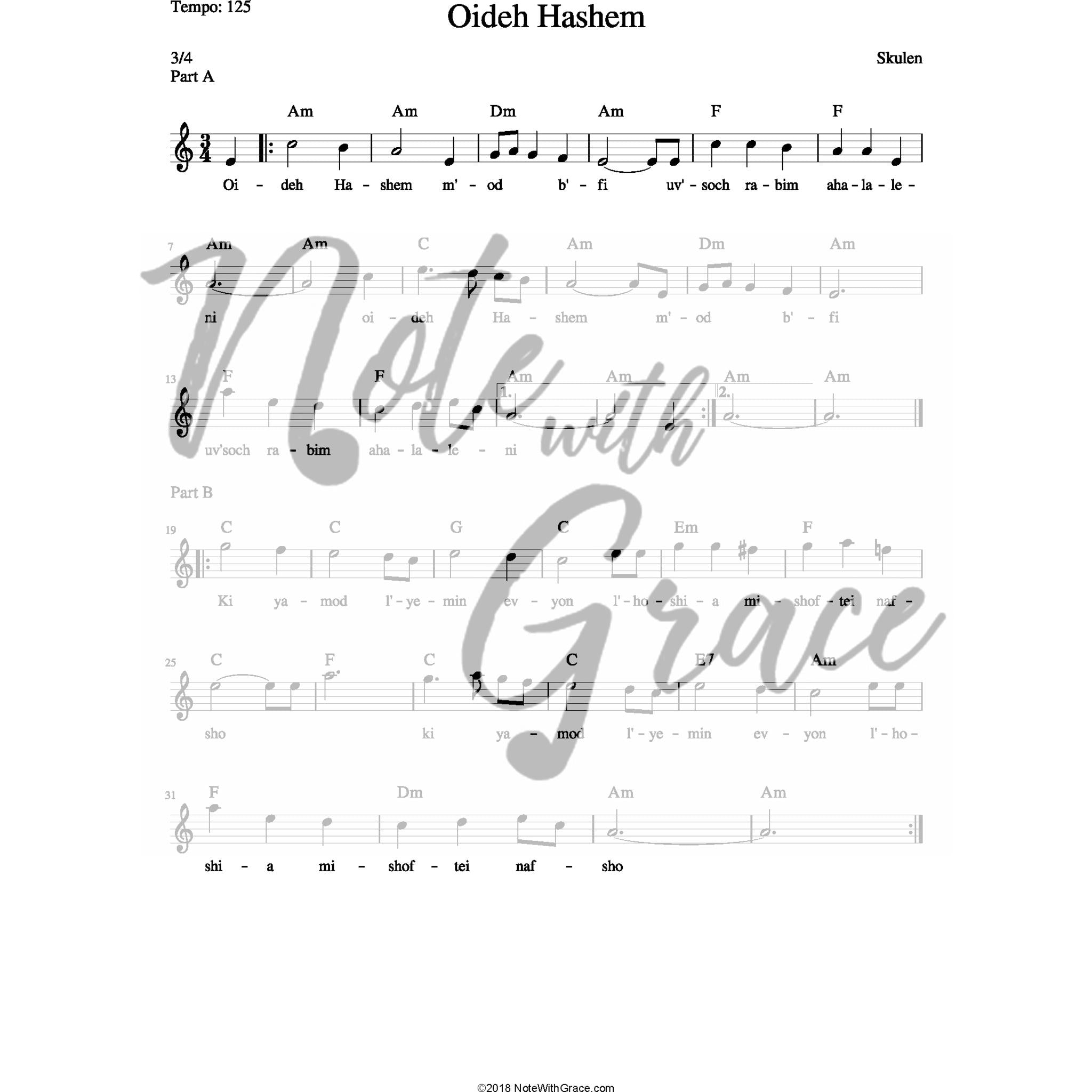 Oideh Hashem Lead Sheet (Skulen)-Sheet music-NoteWithGrace.com