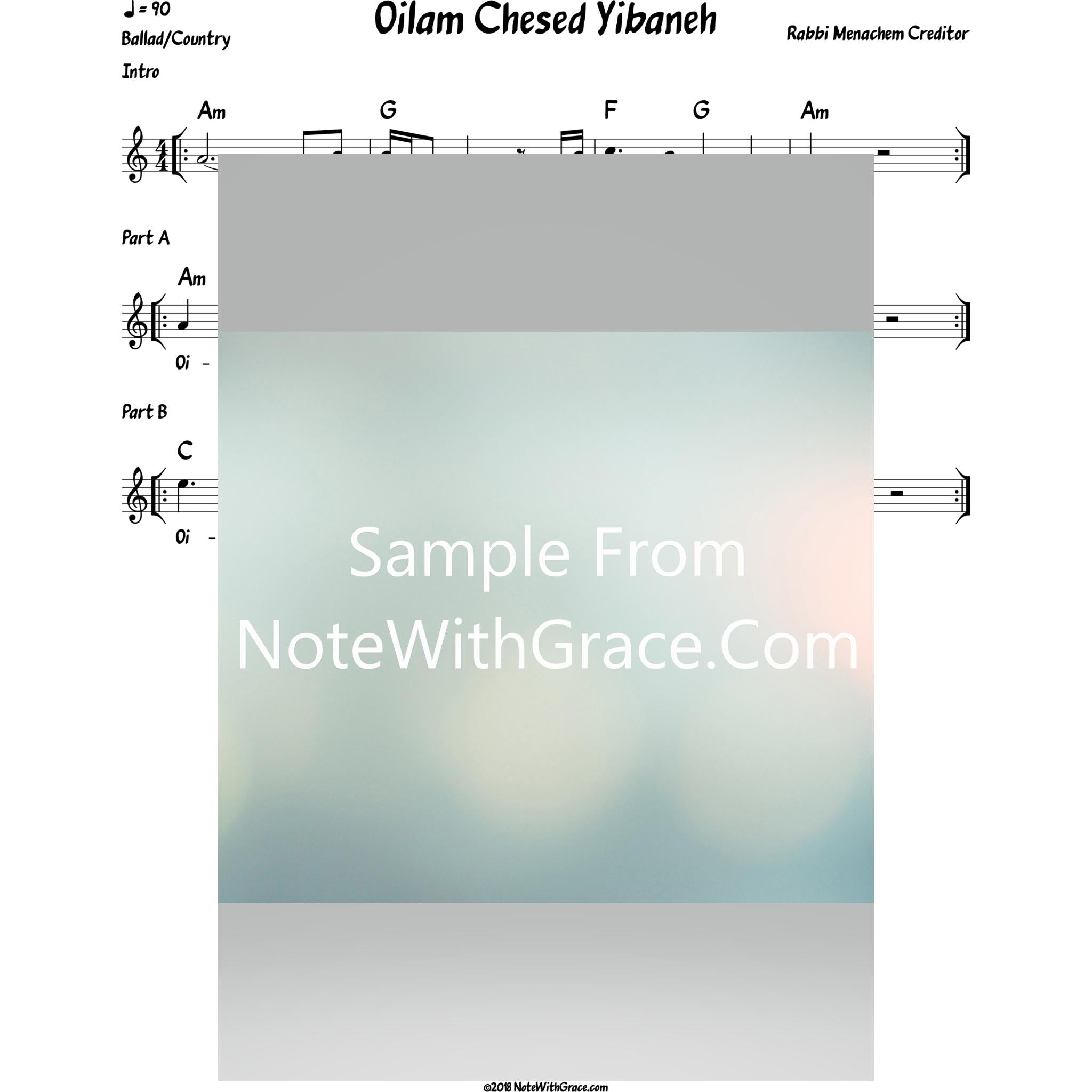 Olam Chesed Yibaneh Lead Sheet (Rabbi Menachem Creditor)-Sheet music-NoteWithGrace.com