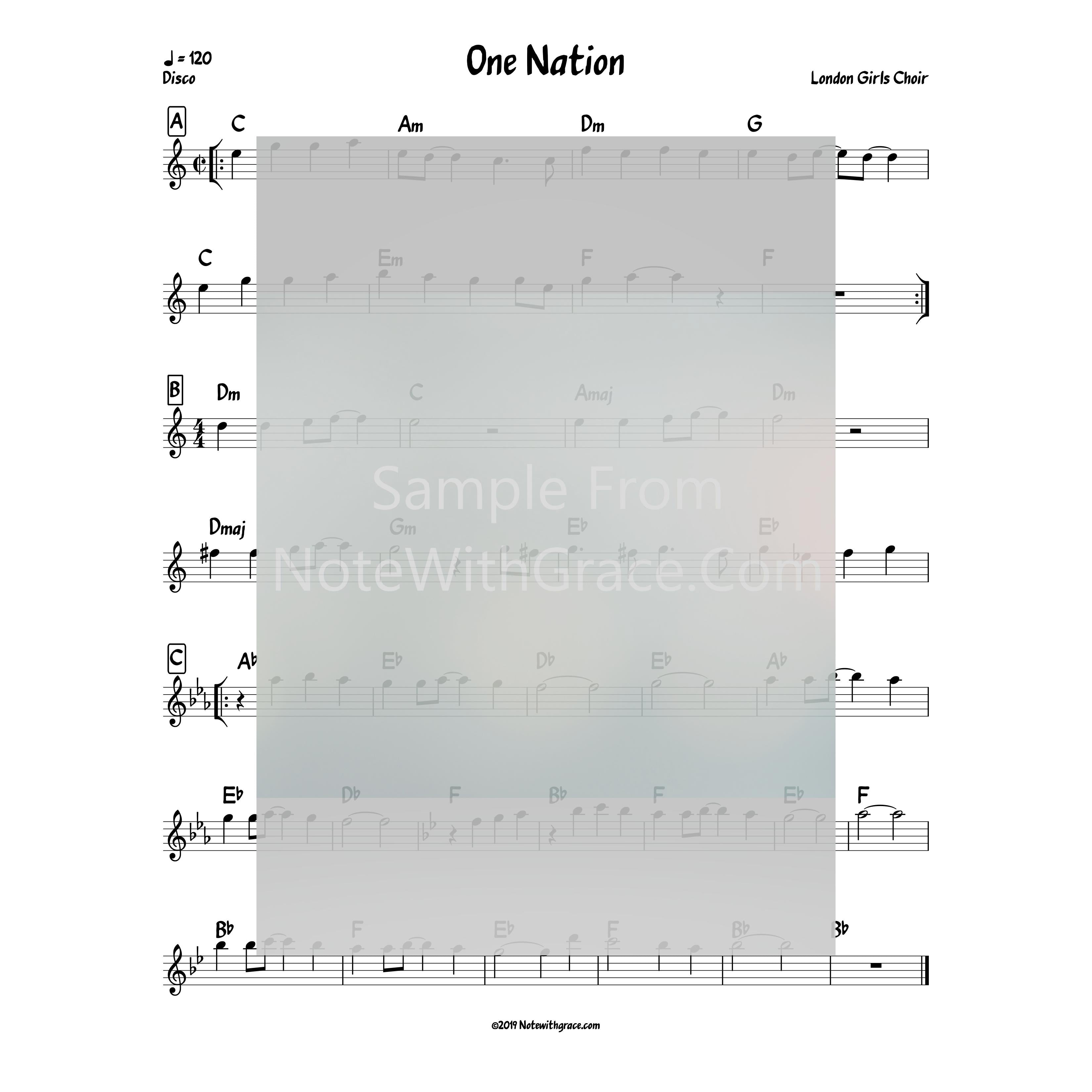 One Nation Lead Sheet (London Girls Choir) Album: Silver Lining 2014-Sheet music-NoteWithGrace.com