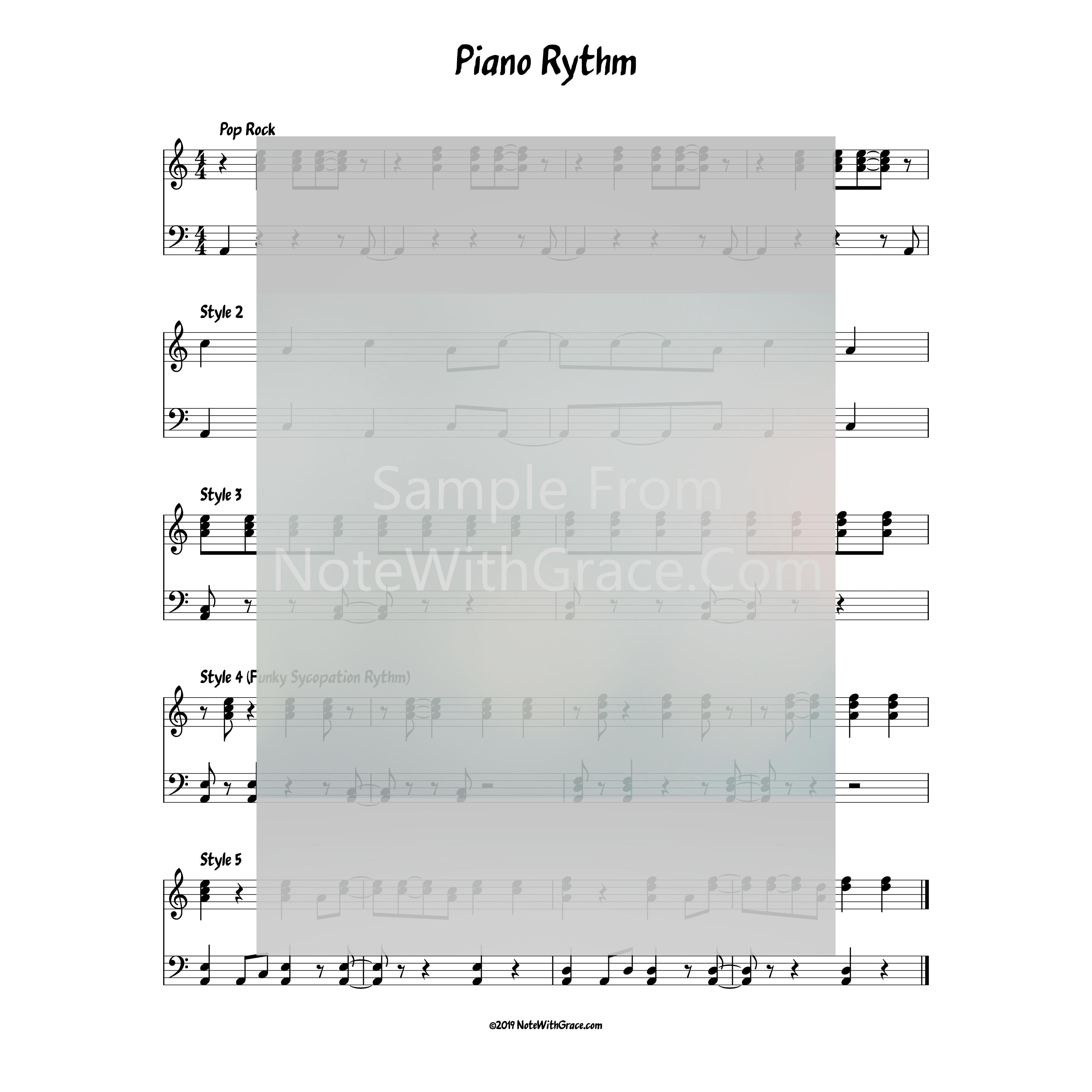 5 Beautiful Funky Piano Rhythms for Full Piano Score-Sheet music-NoteWithGrace.com