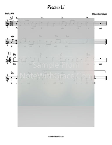 Pischu Li Lead Sheet (Shlomo Carlbach)-Sheet music-NoteWithGrace.com