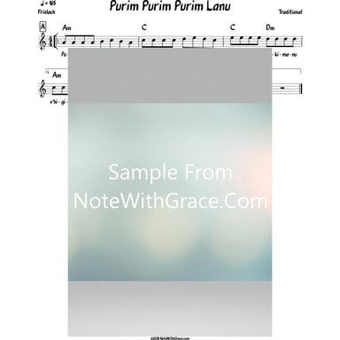 Purim Purim Purim Lanu Lead Sheet (Traditional) Purim-Sheet music-NoteWithGrace.com