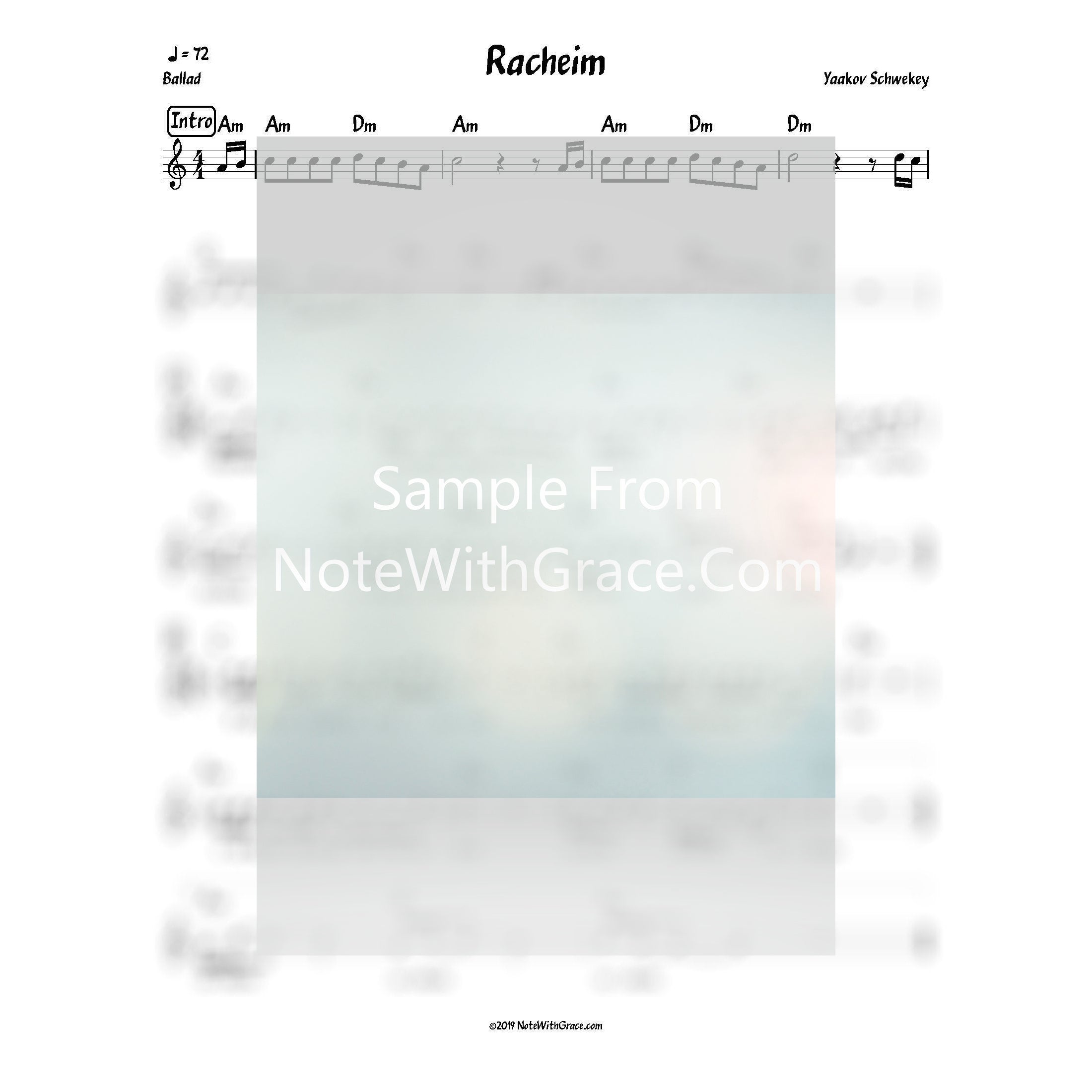 Racheim Lead Sheet (Yaakov Schwekey)-Sheet music-NoteWithGrace.com