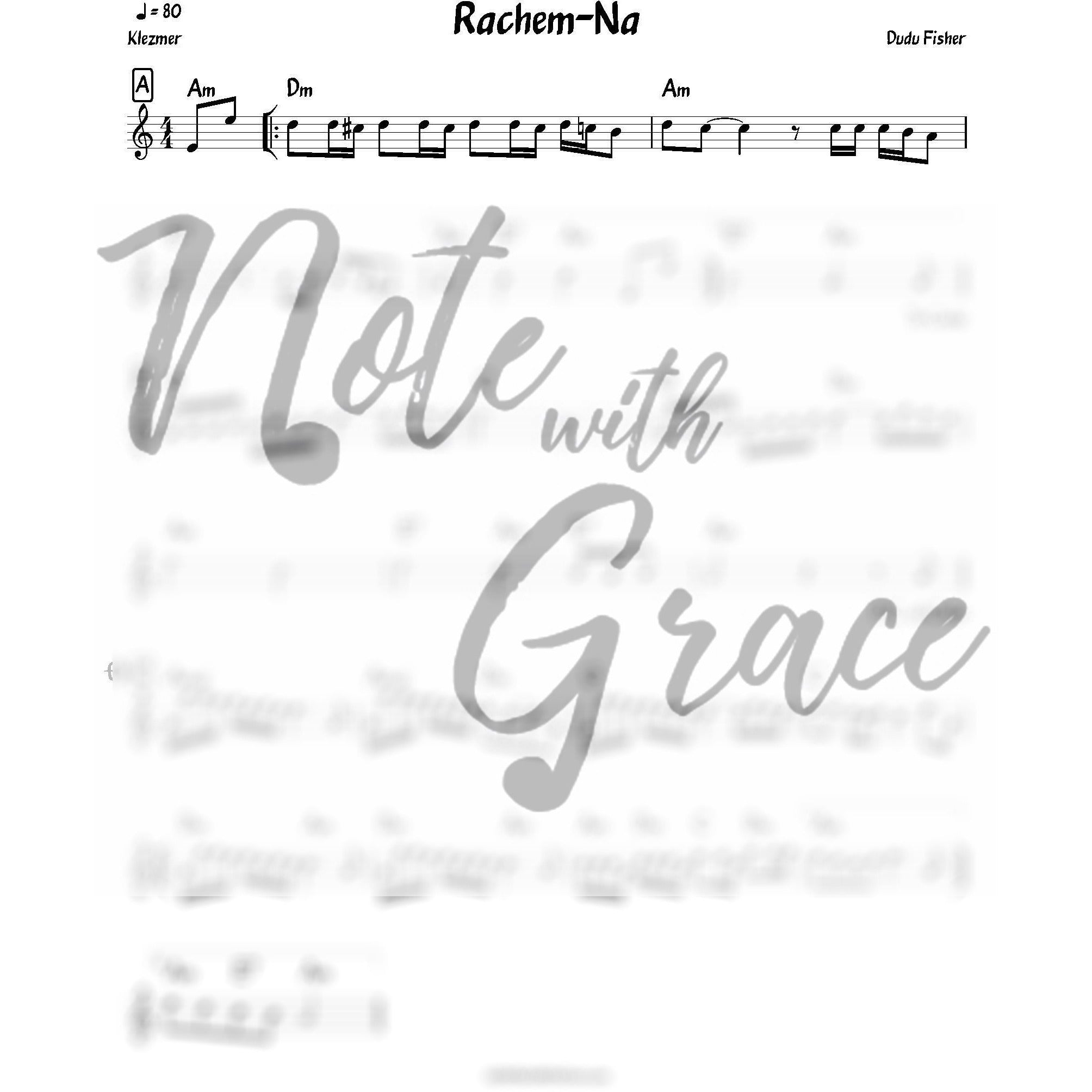 Rachem-Na Lead Sheet (Dudu Fischer) Album: Mamenyu — NoteWithGrace.com