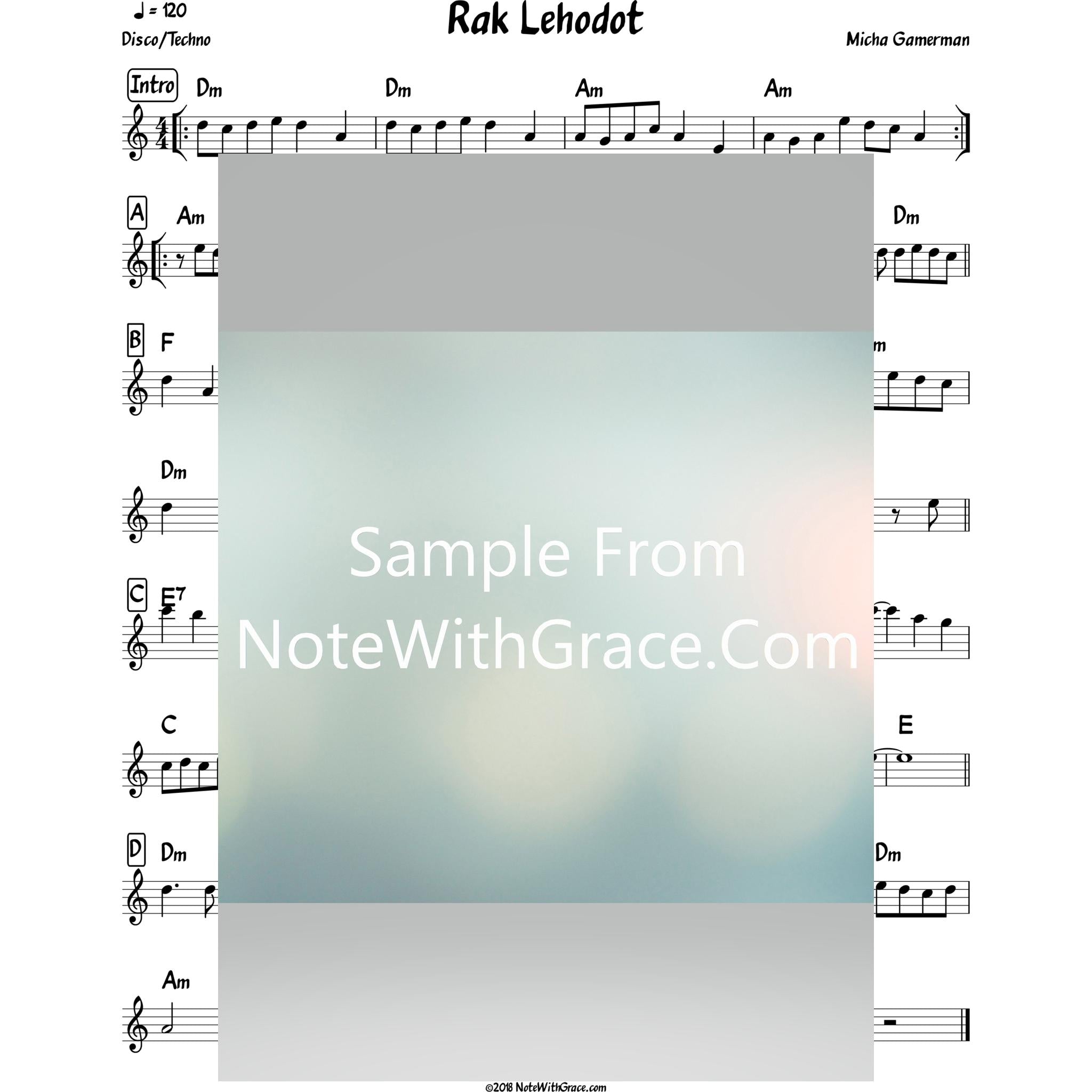 Rak Lehodot Lead Sheet (Micha Gamerman) Album: A Child of Hashem-Sheet music-NoteWithGrace.com