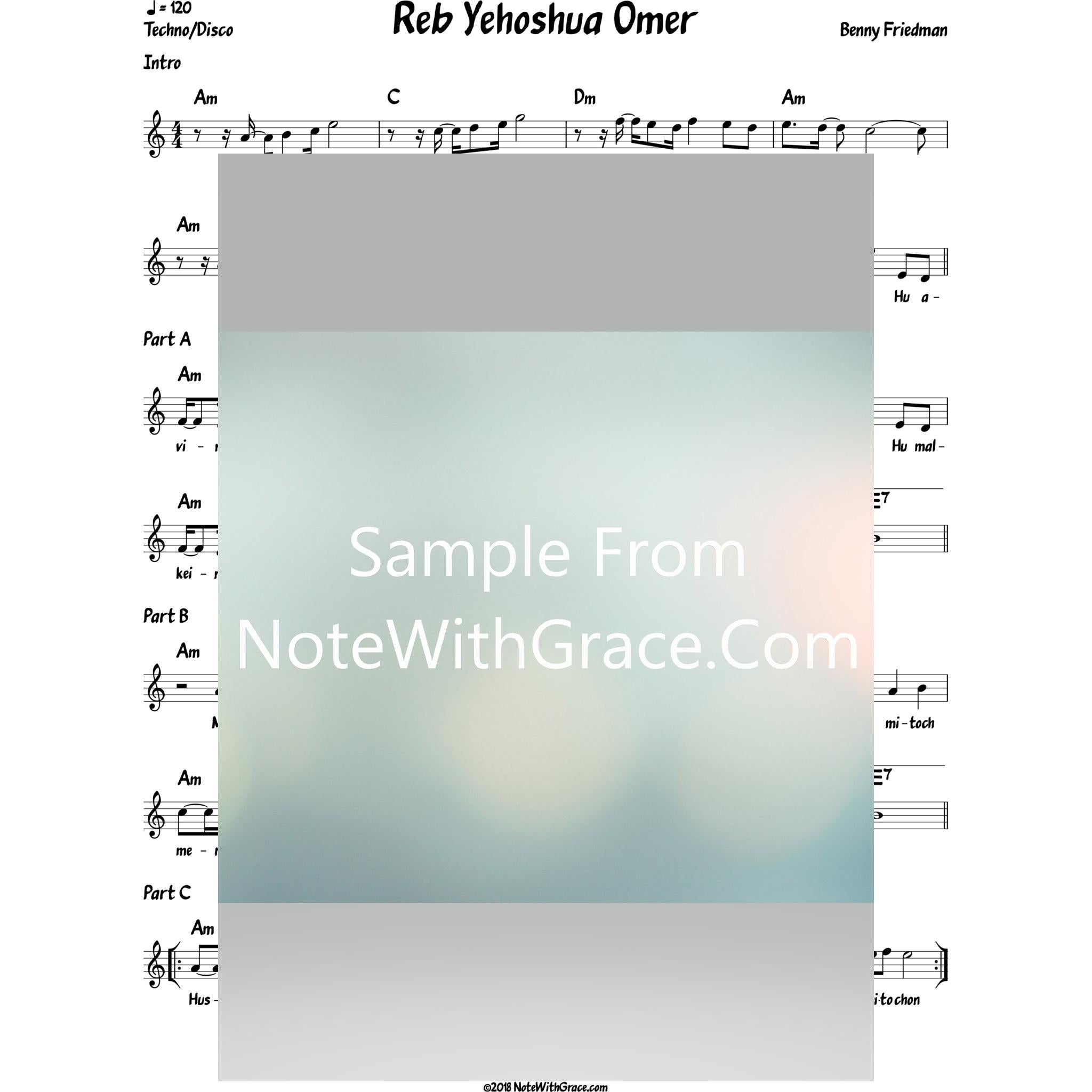 Reb Yehoshua Omer Lead Sheet (Benny Friedman)-Sheet music-NoteWithGrace.com