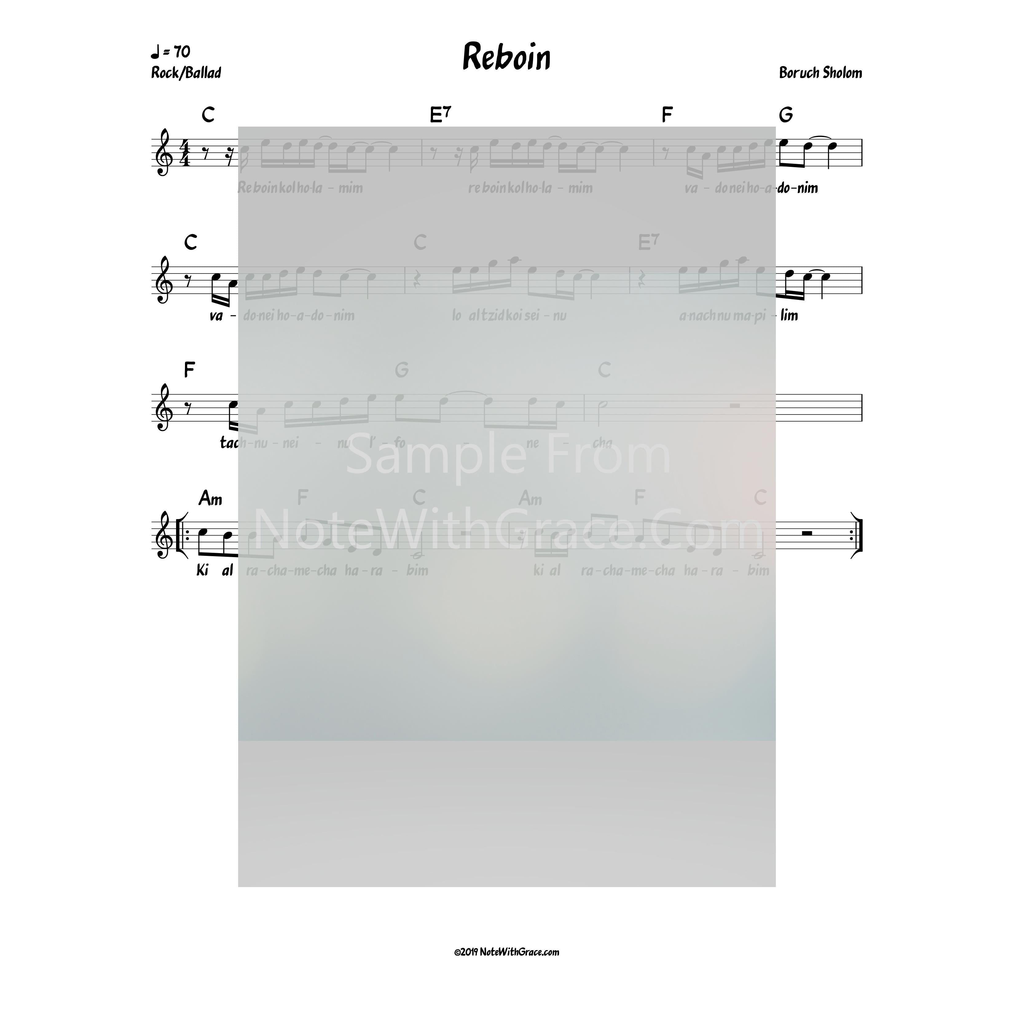 Reboin Reboin Lead Sheet (Boruch Sholom) Album: Hineni 2018 — NoteWithGrace.com