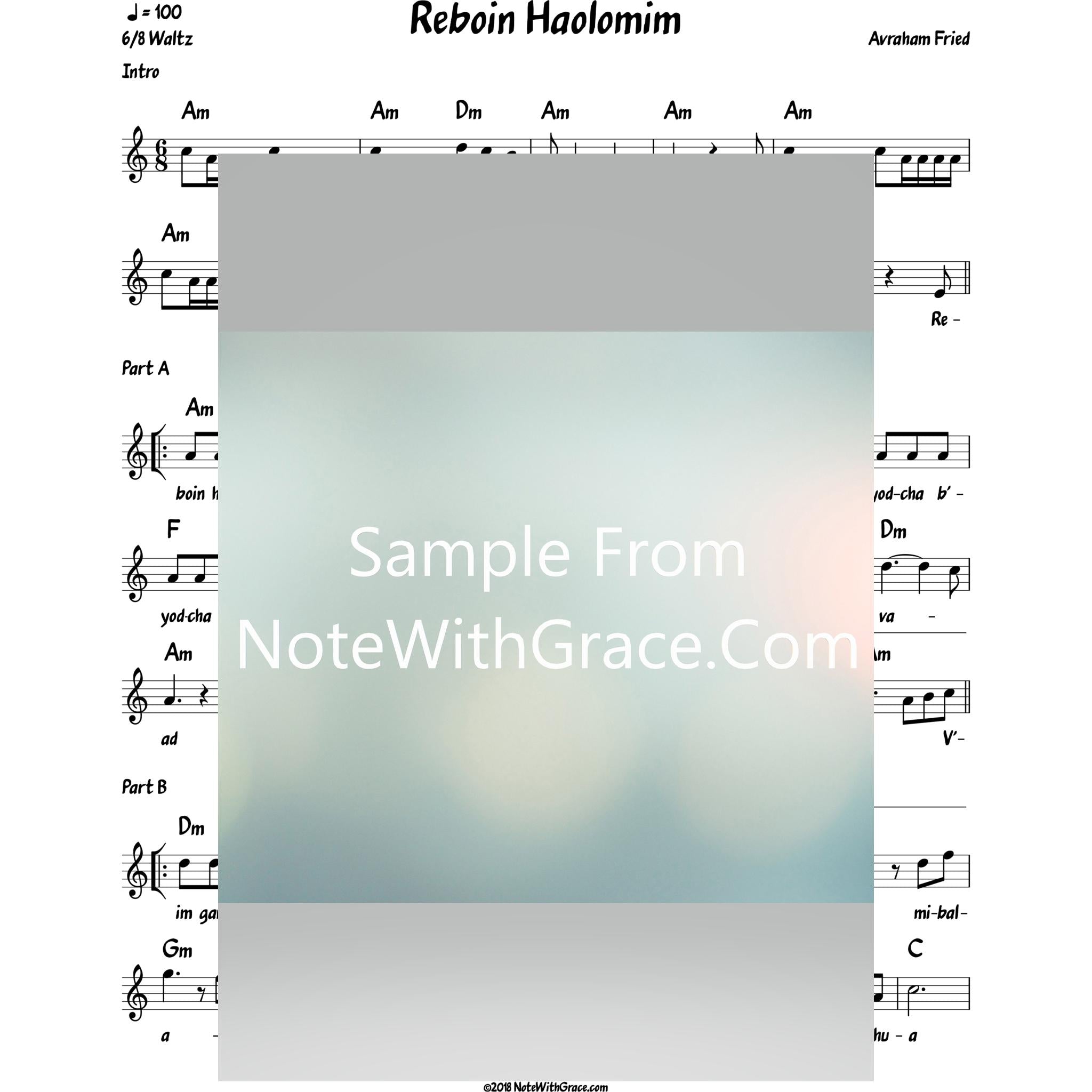Reboin Reboin Haolomim Lead Sheet (Avraham Fried) — NoteWithGrace.com