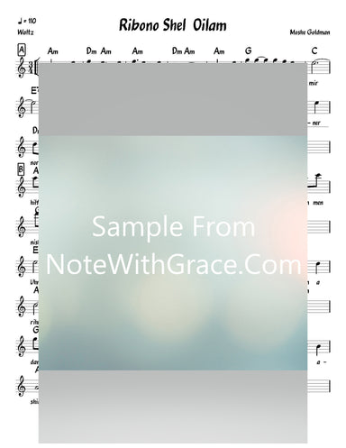 Ribono Shel Oilam Lead Sheet (Moshe Goldman)-Sheet music-NoteWithGrace.com