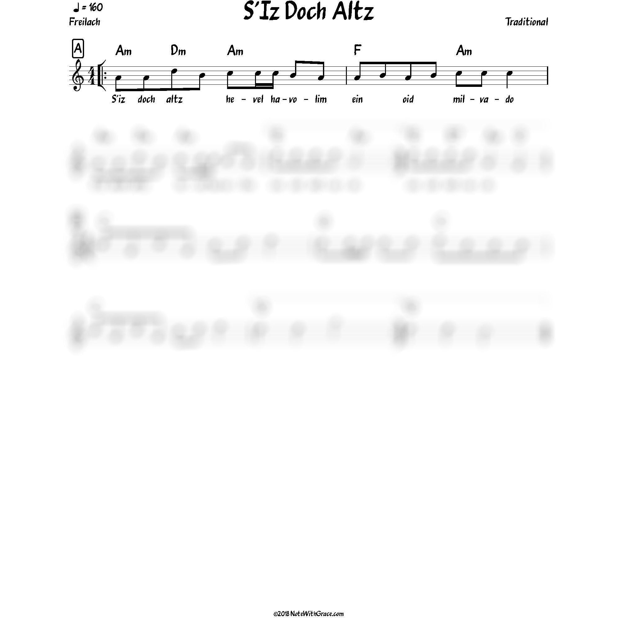 S'iz Doch Altz Hevel Havolim Lead Sheet (Traditional)-Sheet music-NoteWithGrace.com