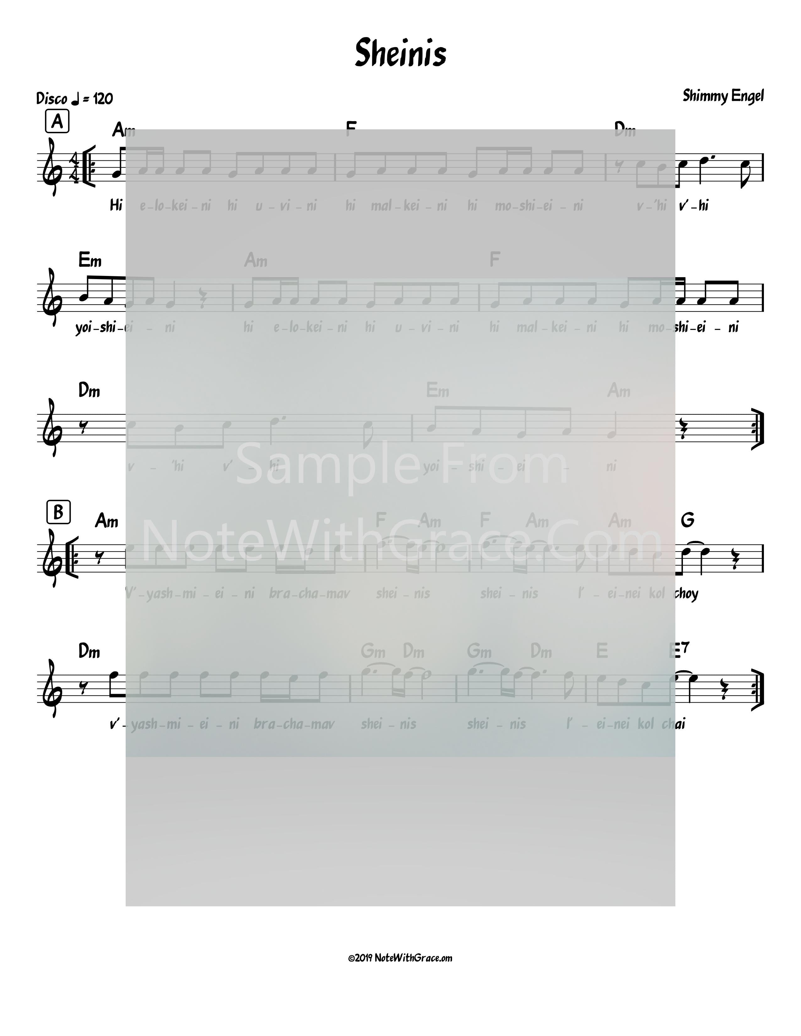 Sheinis Lead Sheet (Shimmy Engel) Album: Sheinis Released 2018-Sheet music-NoteWithGrace.com