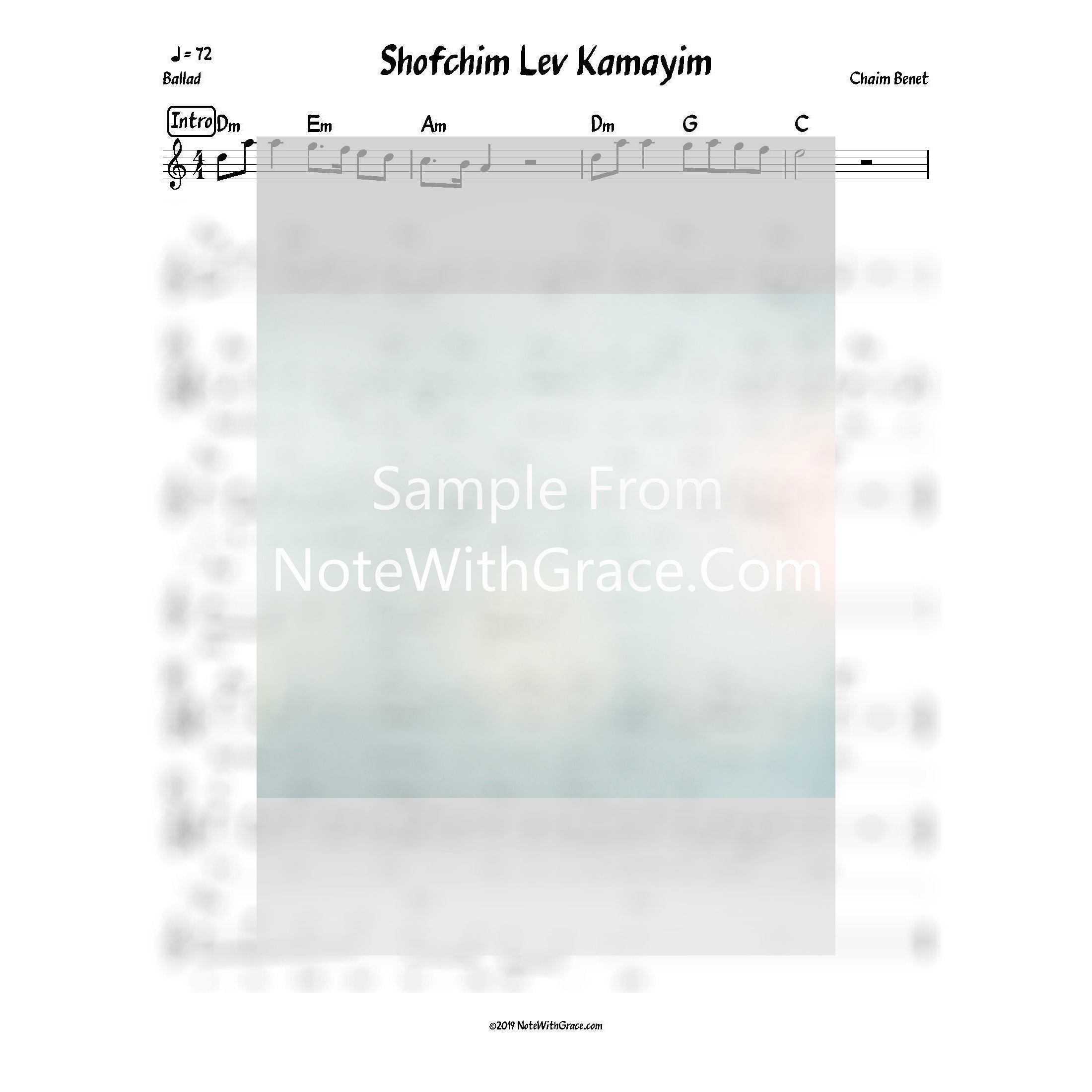Shofchim Lev Kamayim Lead Sheet (Motty Steinmetz) Composed: Chaim Benet-Sheet music-NoteWithGrace.com