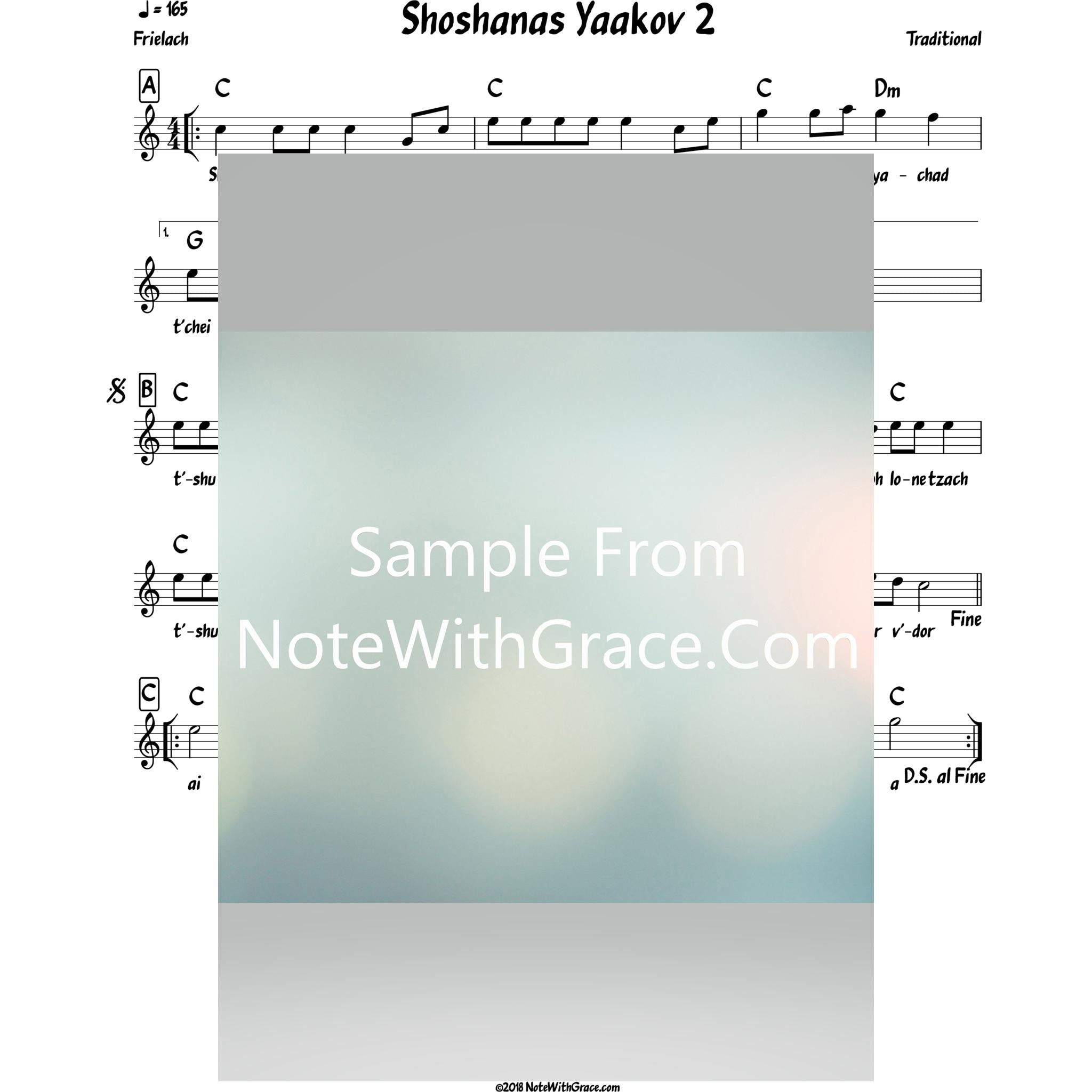 Shoshanas Yaakov 2 Lead Sheet (Traditional) Purim-Sheet music-NoteWithGrace.com