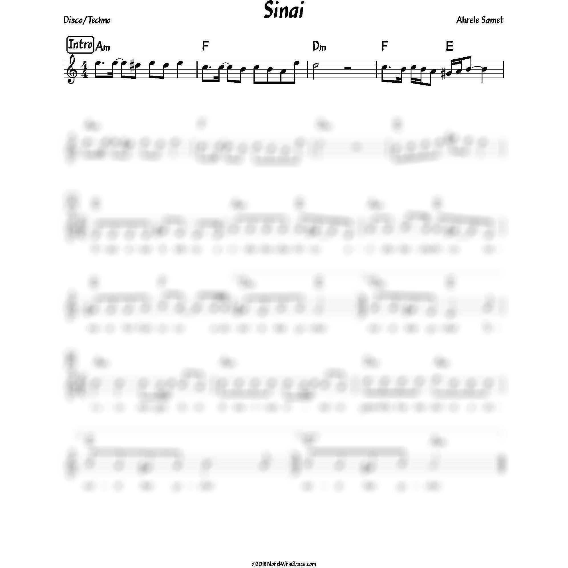 Sinai Lead Sheet (Ahrele Samet) Album: Ahrele-Sheet music-NoteWithGrace.com