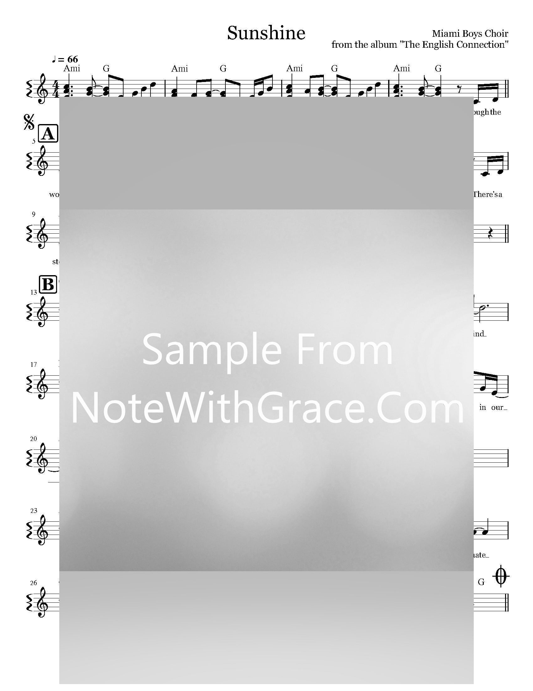 Sunshine Lead Sheet (Yerachmiel Begun/Miami Boys Choir) Album: English Collection 2014-Sheet music-NoteWithGrace.com