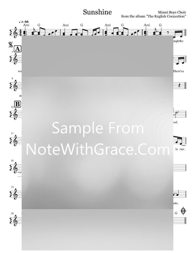 Sunshine Lead Sheet (Yerachmiel Begun/Miami Boys Choir) Album: English Collection 2014-Sheet music-NoteWithGrace.com