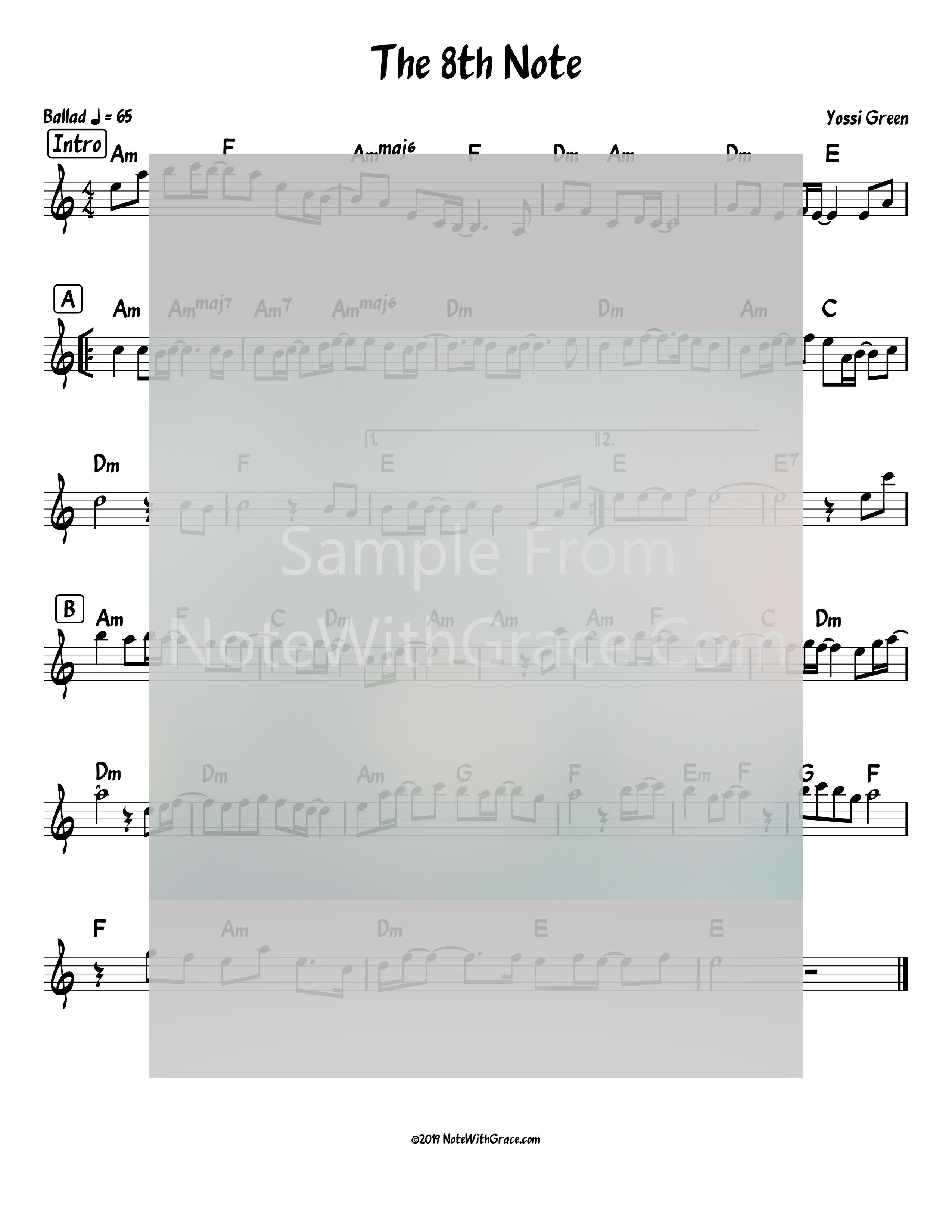 The 8th Note Lead Sheet (Yossi Green) Album: The 8th Note (Released 2008)-Sheet music-NoteWithGrace.com