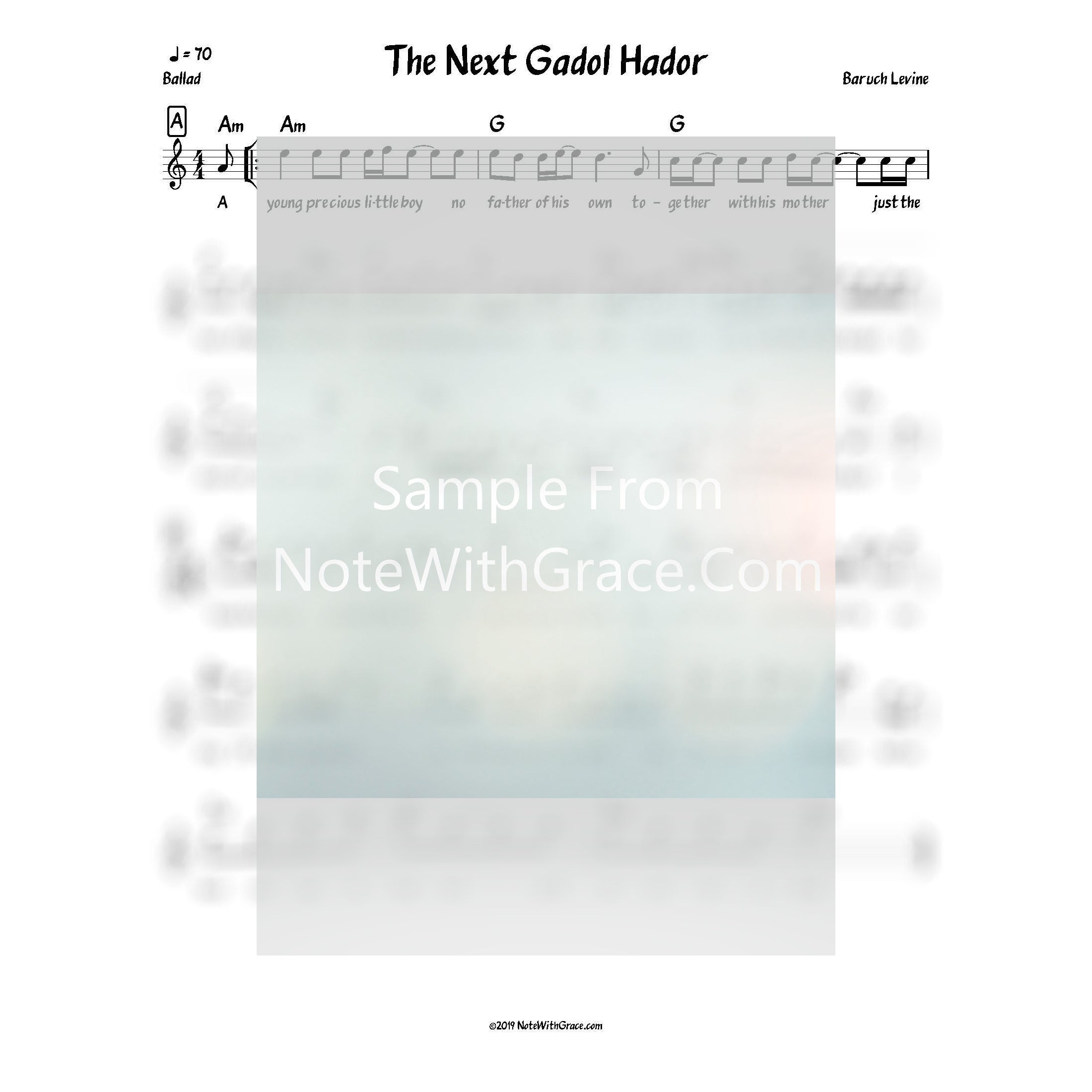 The Next Gadol Hador Lead Sheet (Boruch Levine) Touched By A Niggun 2009-Sheet music-NoteWithGrace.com