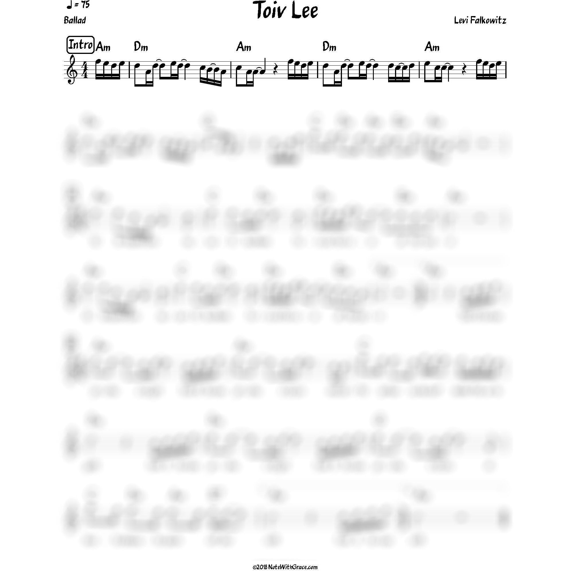 Toiv Lee Lead Sheet (Levy Falkowitz) Album: Toiv Lee-Sheet music-NoteWithGrace.com