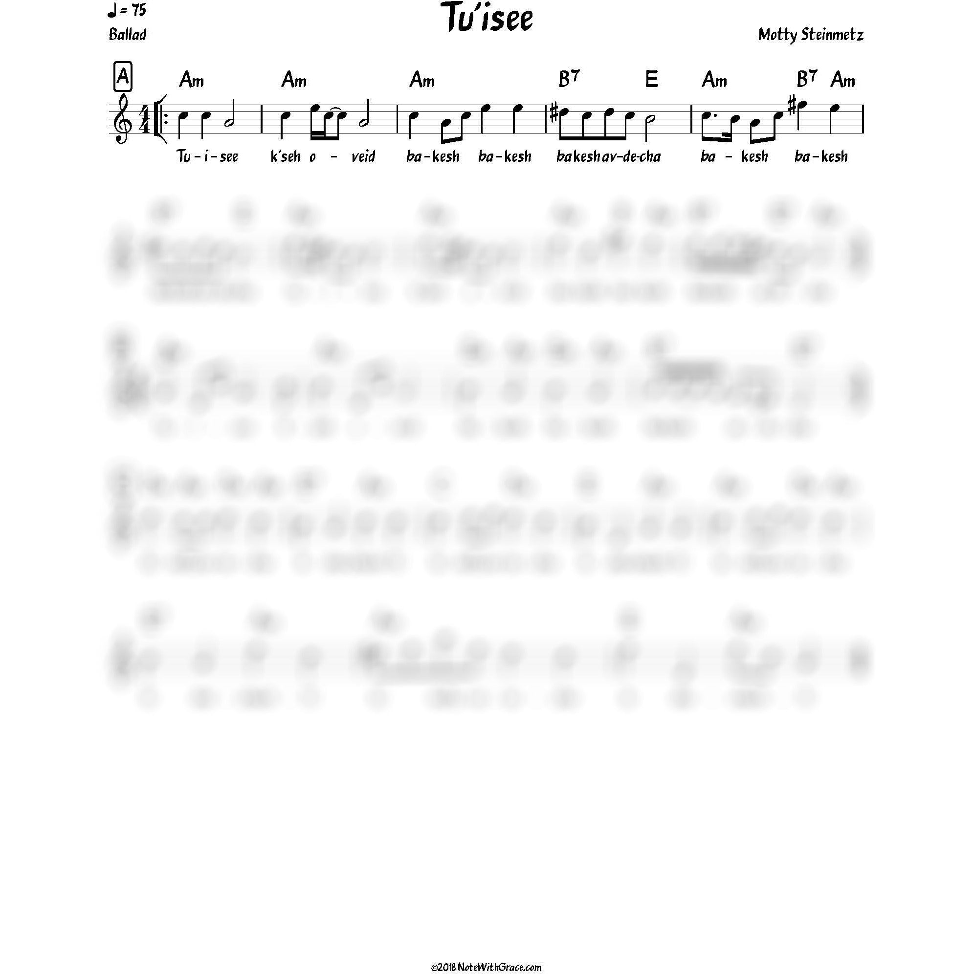 Tu'isee Lead Sheet (Motty Steinmetz) Skulen-Sheet music-NoteWithGrace.com