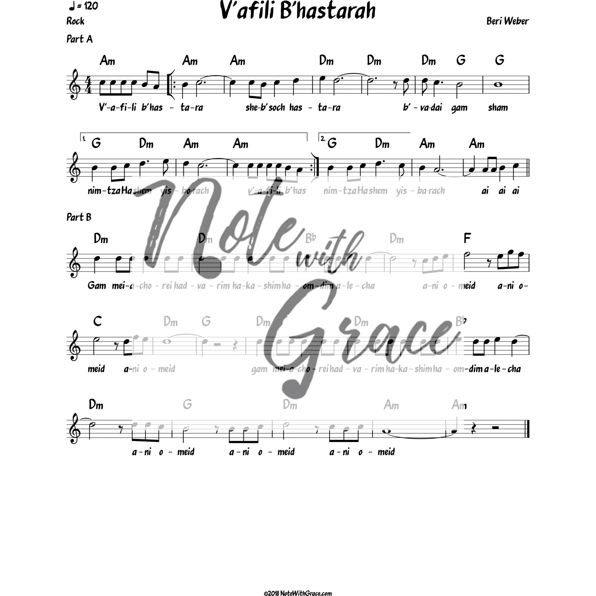 V'afili B'hastarah Lead Sheet (Beri Weber)-Sheet music-NoteWithGrace.com