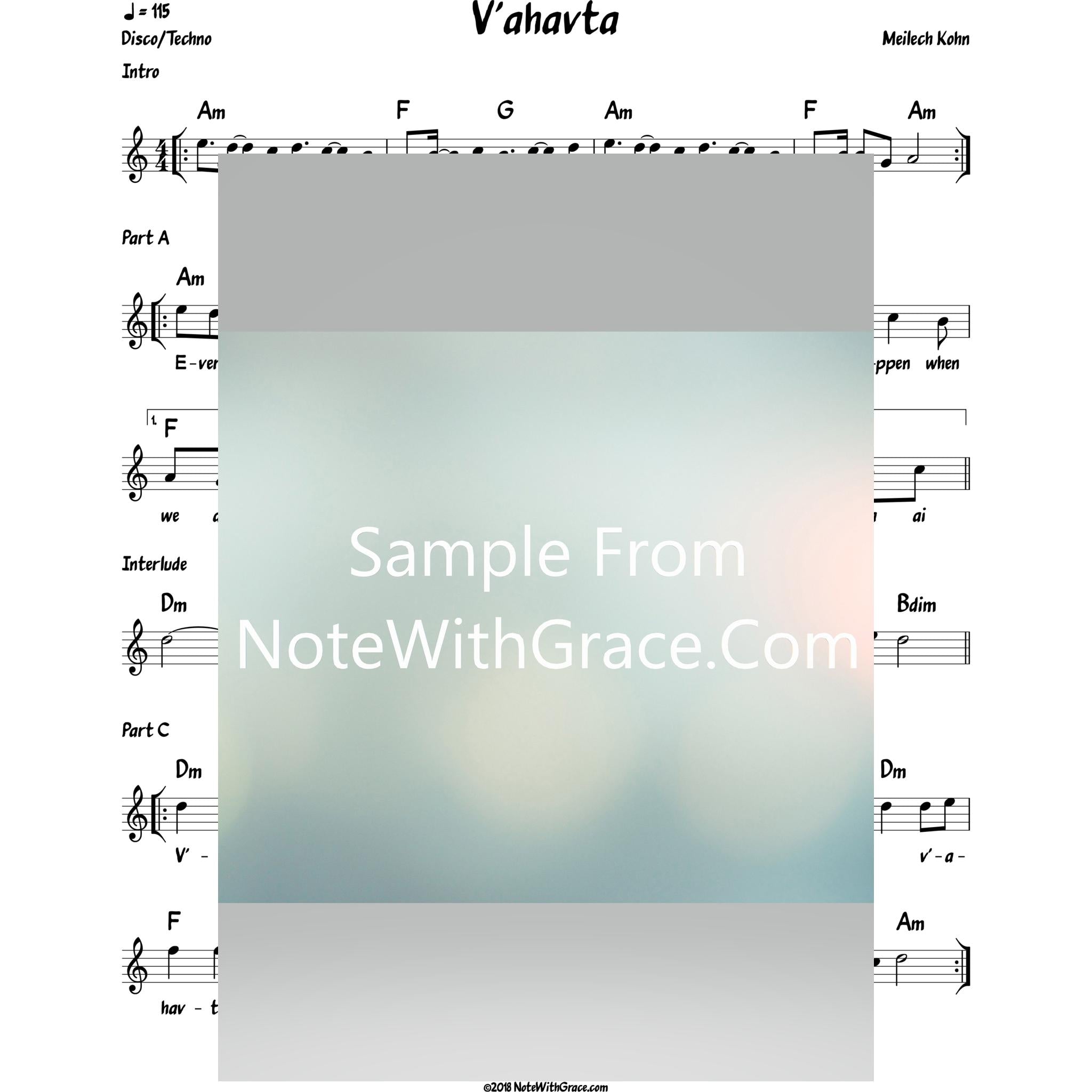 V'ahavta Lead Sheet (Meilech Kohn)-Sheet music-NoteWithGrace.com