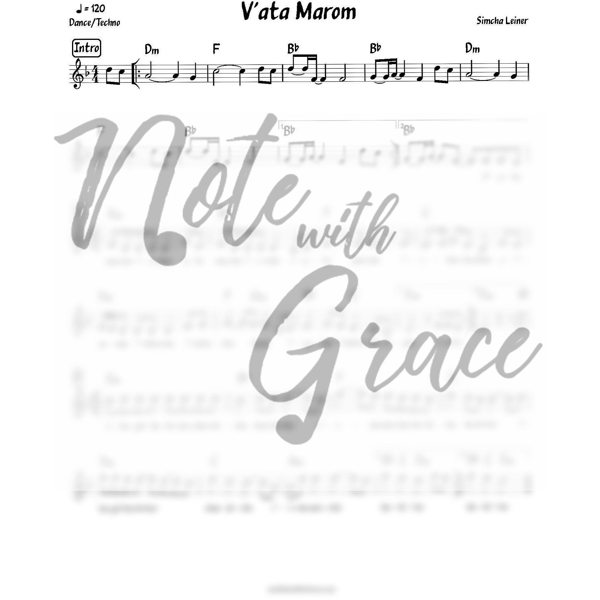 V'ata Marom Lead Sheet (Simchah Leiner) Album: SL2-Sheet music-NoteWithGrace.com
