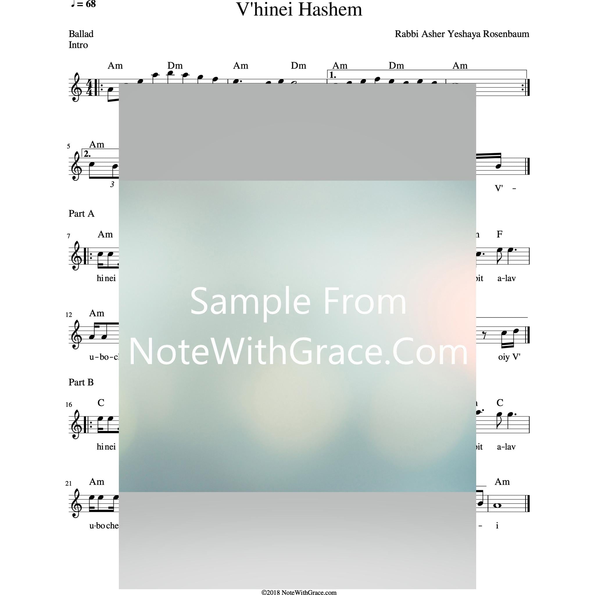 V'hinei Hashem Lead Sheet (Rabbi Asher Yeshaya Rosenbaum)-Sheet music-NoteWithGrace.com