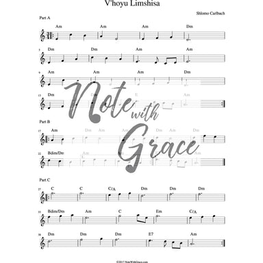 V'hoyu Limshisa Lead Sheet (Shlomo Carlbach)-Sheet music-NoteWithGrace.com