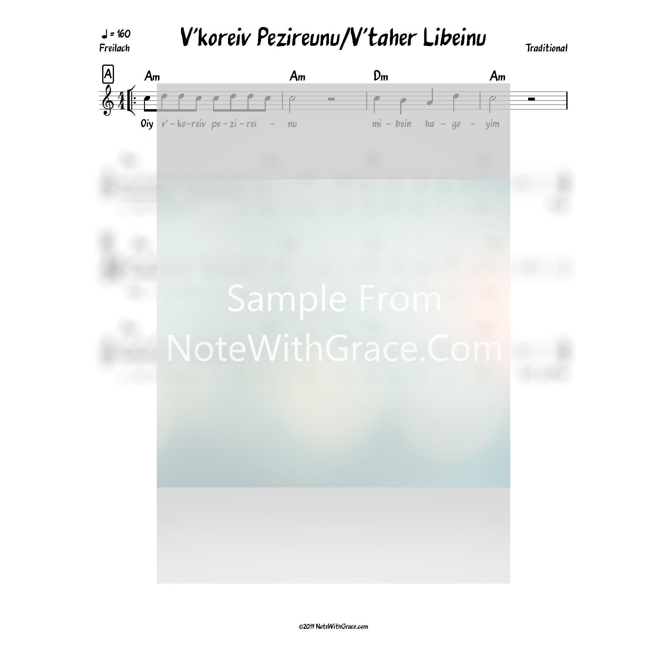 V'koreiv Pezireinu/V'taher Libeinu Lead Sheet (Traditional)-Sheet music-NoteWithGrace.com