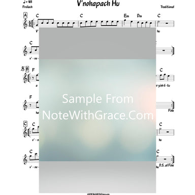 V'nahapoch Hu Lead Sheet (Traditional) Purim-Sheet music-NoteWithGrace.com