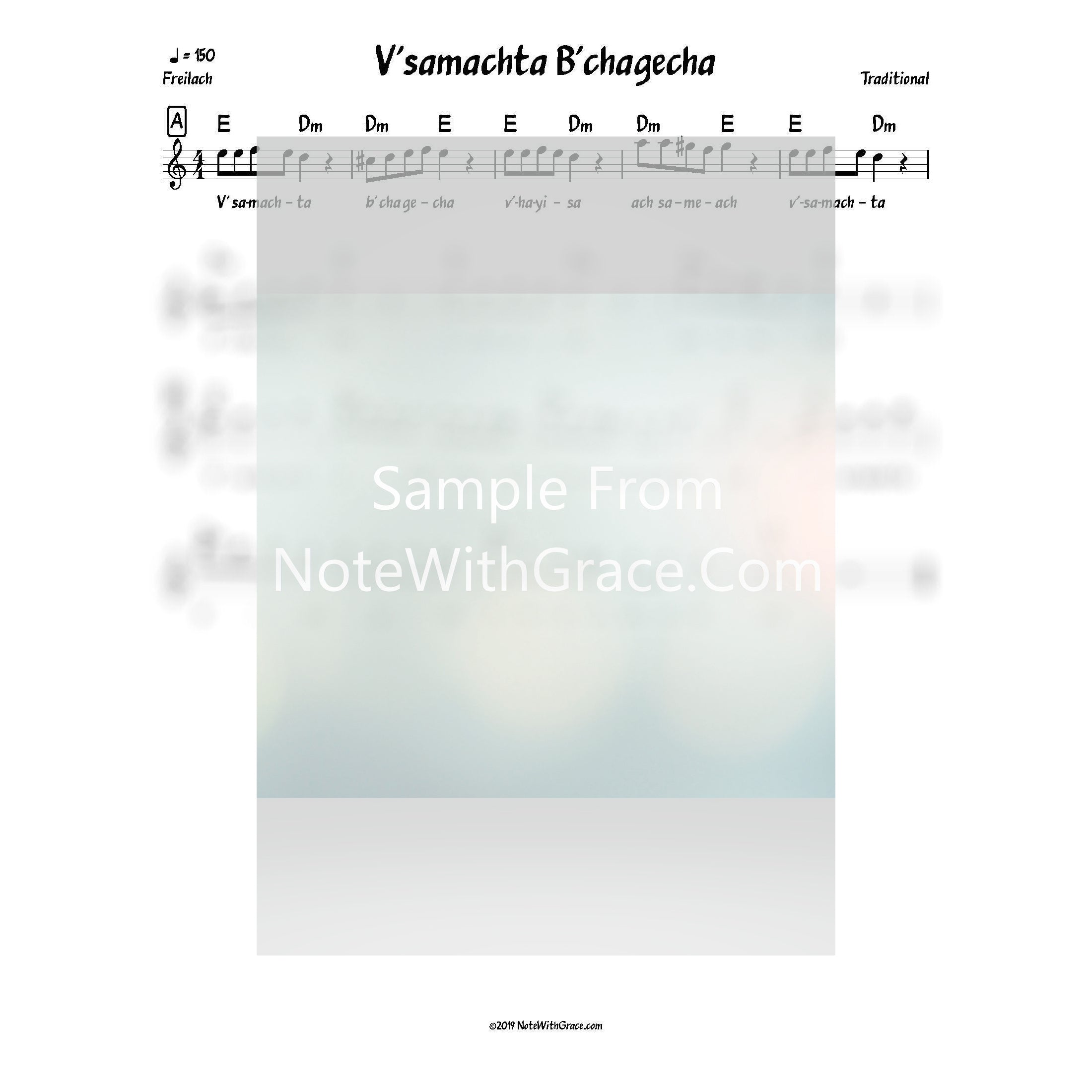 V'samachta B'chagecha 1 Lead Sheet (Traditional)-Sheet music-NoteWithGrace.com