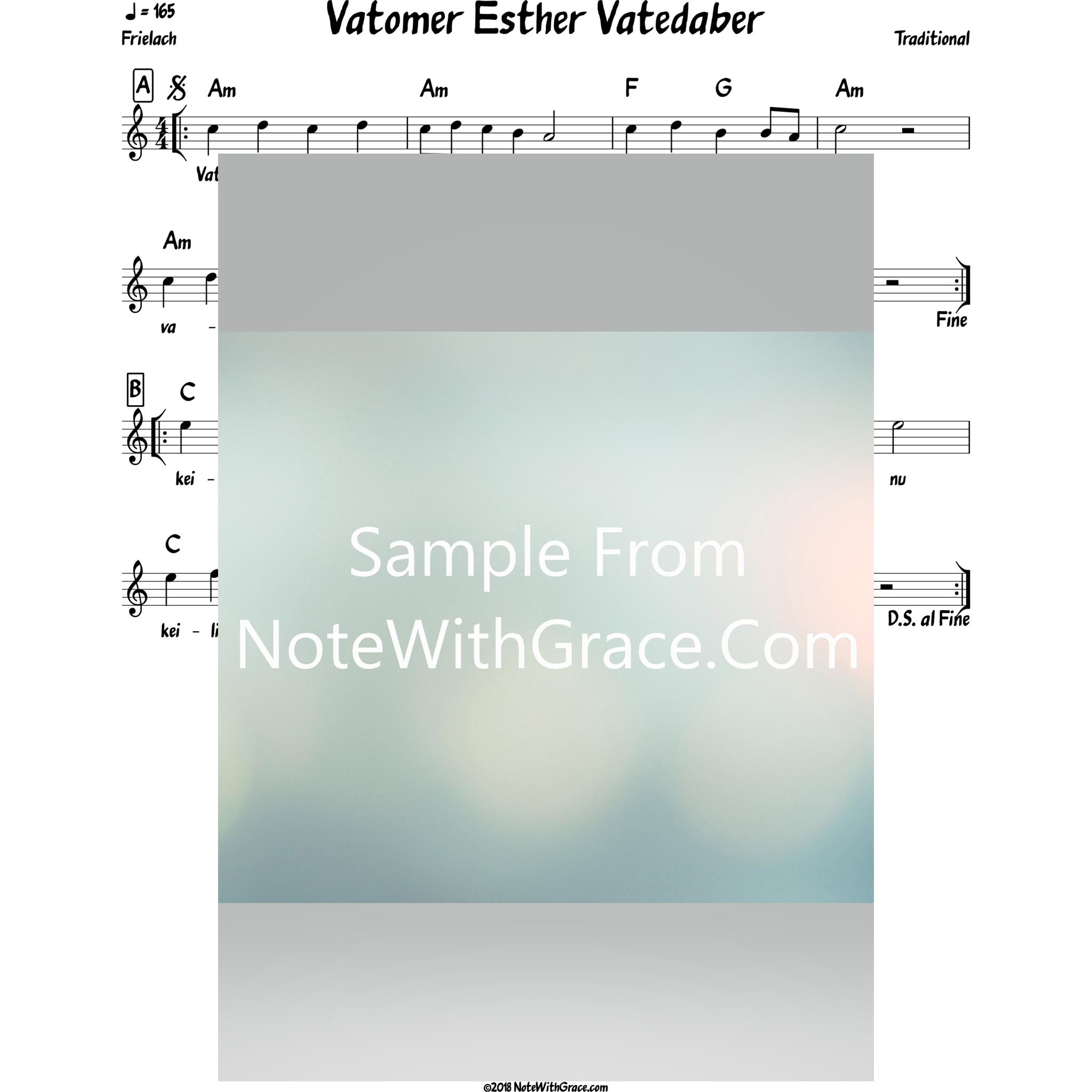 Vatosef Esther Vatedaber Lead Sheet (Satmar) Purim-Sheet music-NoteWithGrace.com