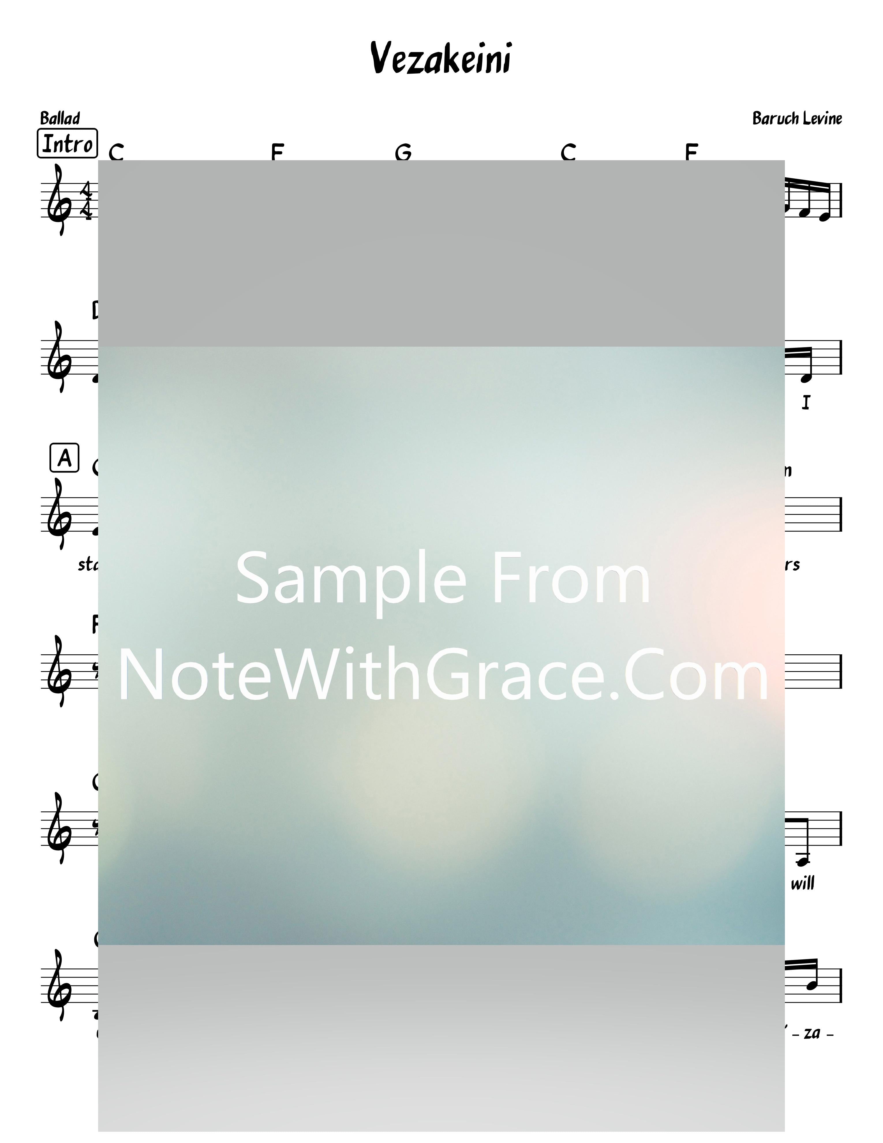 Vzakeini - וזכני Bonei Olam Lead Sheet (Benny Friedman/Boruch Levine) Single 2020-Sheet music-NoteWithGrace.com