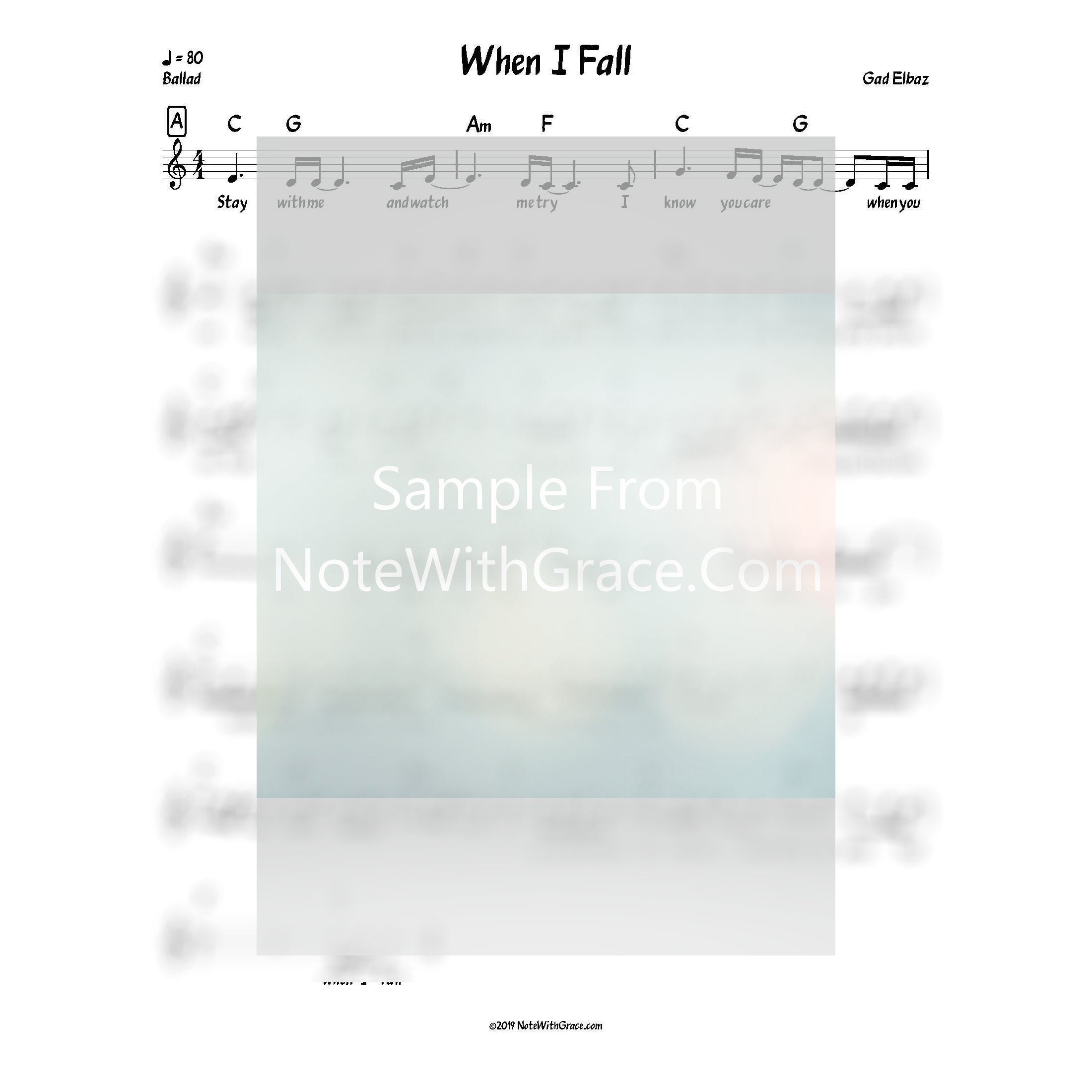 When I Fall Lead Sheet (Gad Elbaz) Album L'chaim Released 2017-Sheet music-NoteWithGrace.com