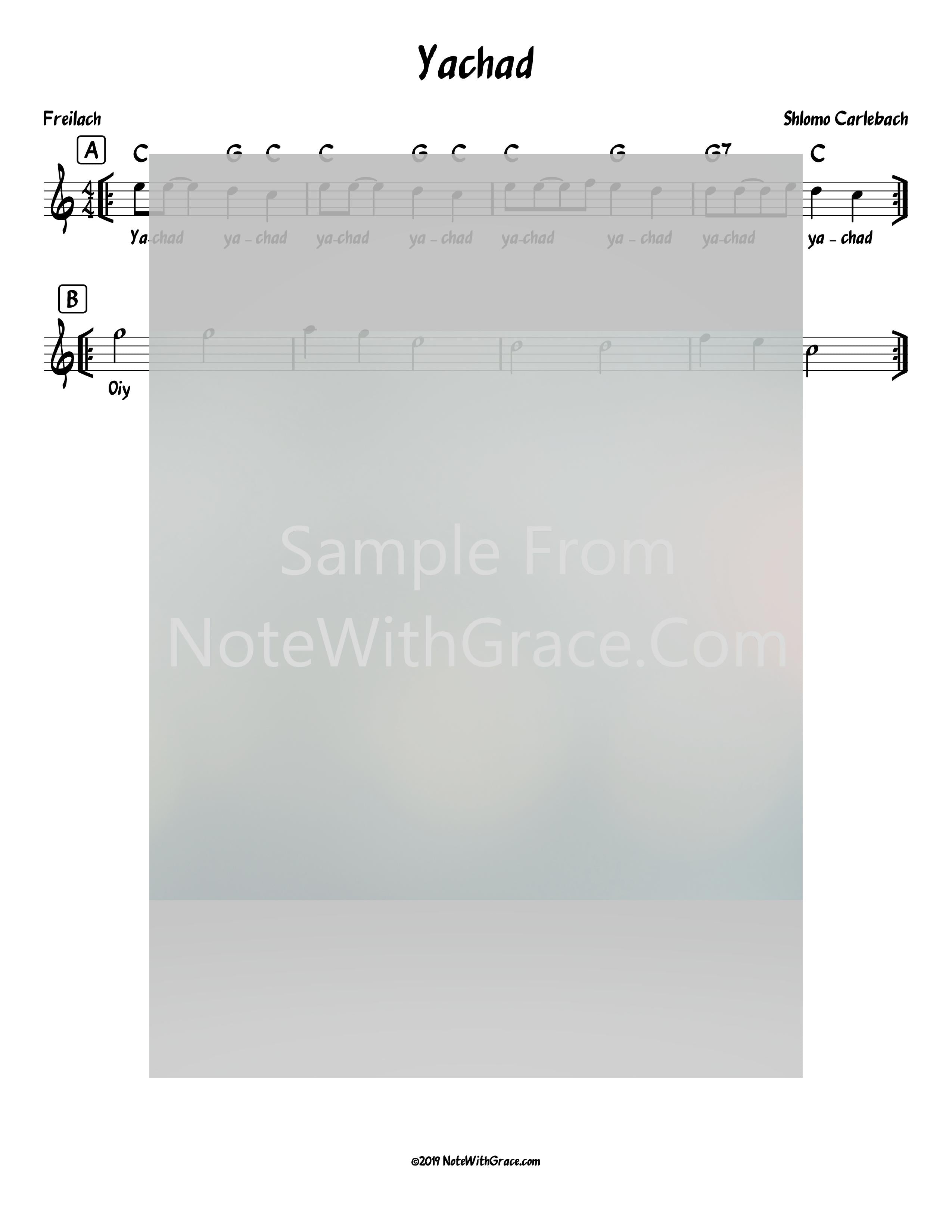 Yachad Lead Sheet (Shlomo Carlbach)-Sheet music-NoteWithGrace.com