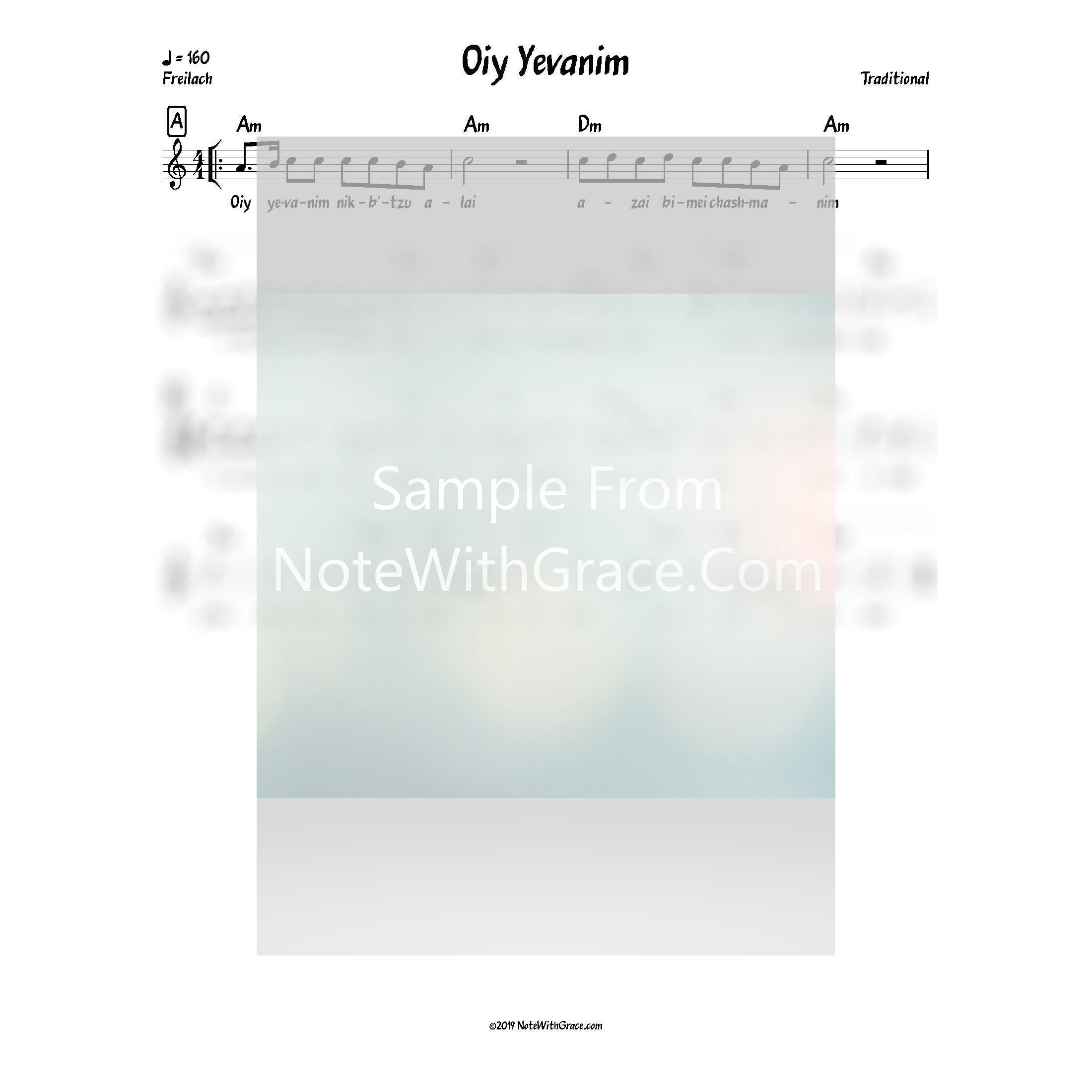 Oiy Yevanim Lead Sheet (Traditional Chanukah)-Sheet music-NoteWithGrace.com